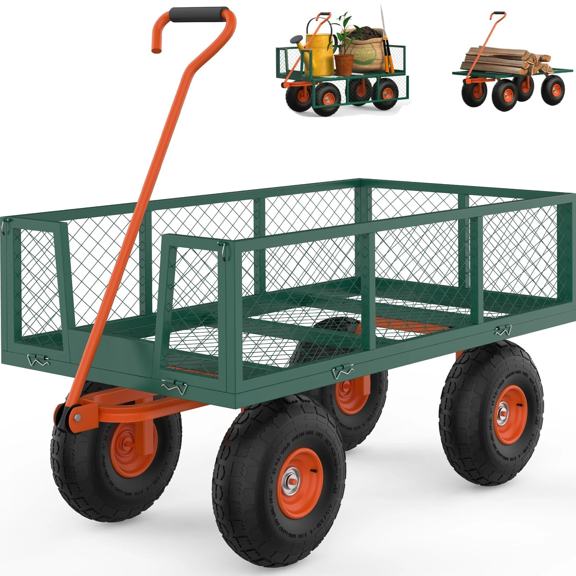 GarveeLife Carrito De Jardín De 500 Lbs, Vagón De Jardín Pesado con Ruedas, Vagón De Carrito De Utilidad Al Aire Libre con Lados