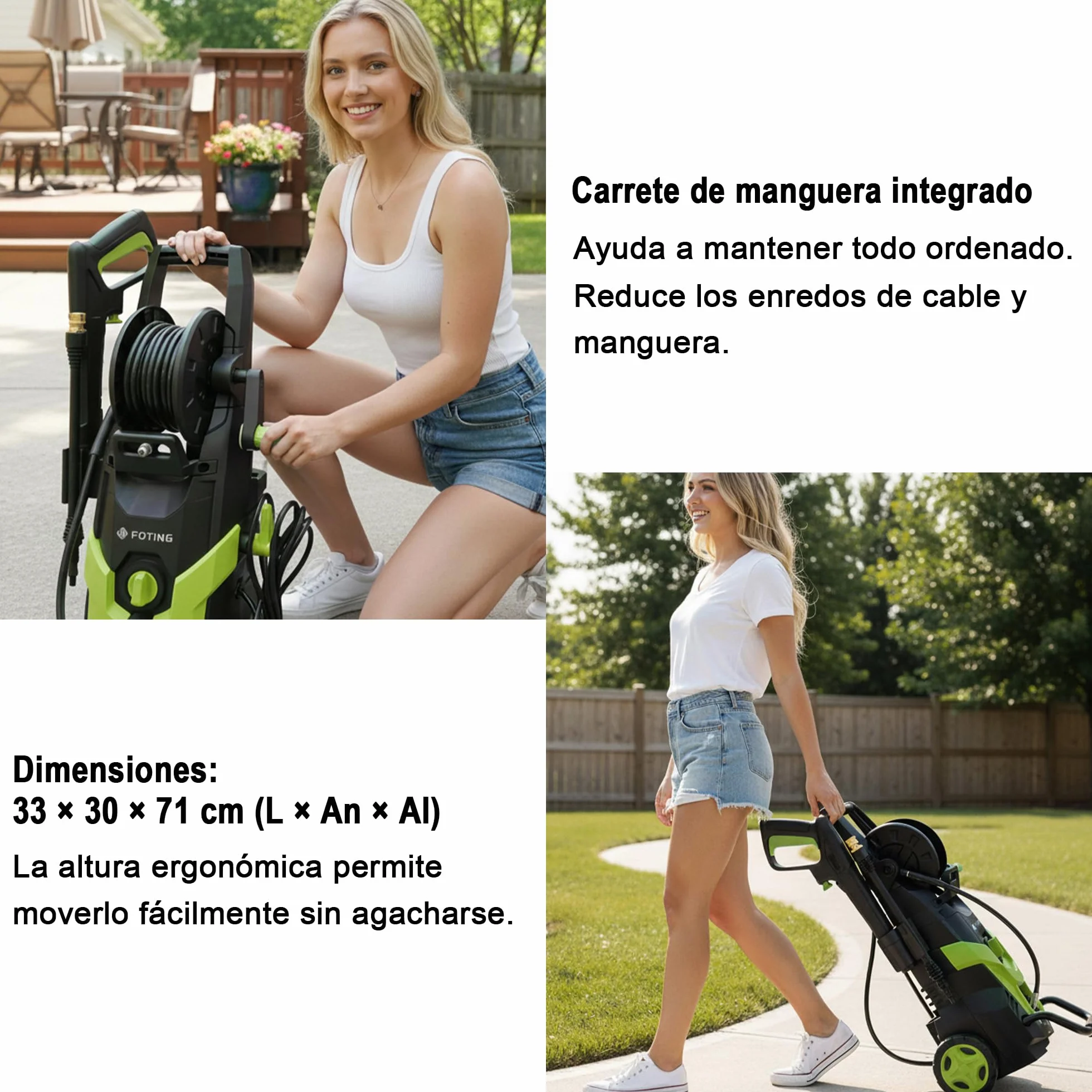 2026NEW Hidrolimpiadora de Alta Presión 180 Bar, 420 l/h, con Carrete para Manguera, Depósito de Espuma y Boquilla Ajustable 6 en 1, Rendimiento de hasta 50 m²/h, para Coche, Terraza y Jardín