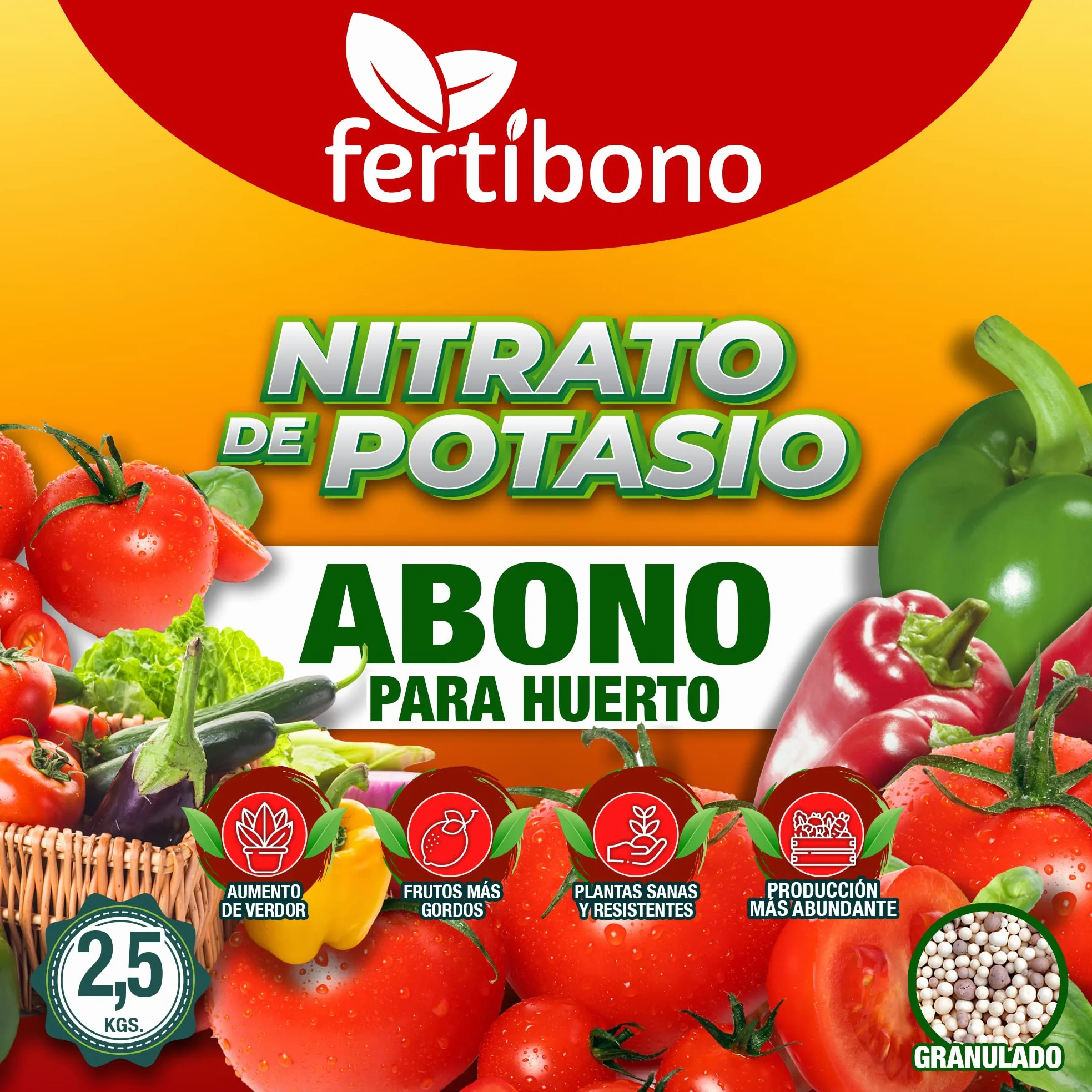 FERTIBONO, Nitrato de potasio,Puro (KNO3) 13-00-46, Huerto, Tomates, Melones,Frutales, Arboles (2,5.0)