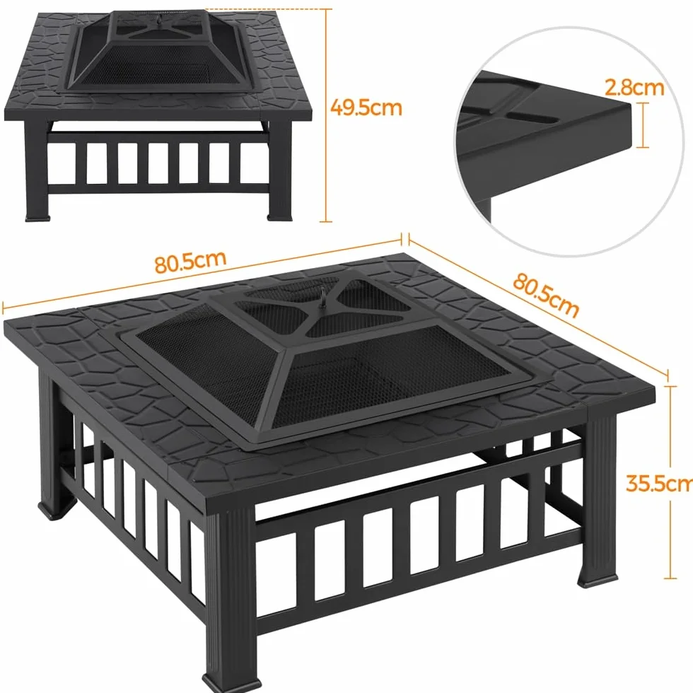 Yaheetech Brasero Exterior Jardin Grande 3 en 1 Chimeneas de Leña para Terraza Estufa al Aire Libre para Camping Cuenco para Hogueras 81x 81x 50cm