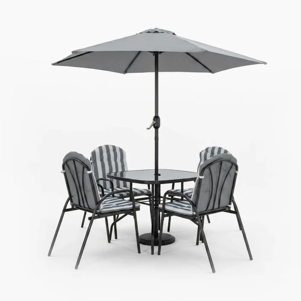 KG KITGARDEN Set Dakota Balkon/Terrasse Möbel 1 Tisch 4 Stühle Sonnenschirm Grau