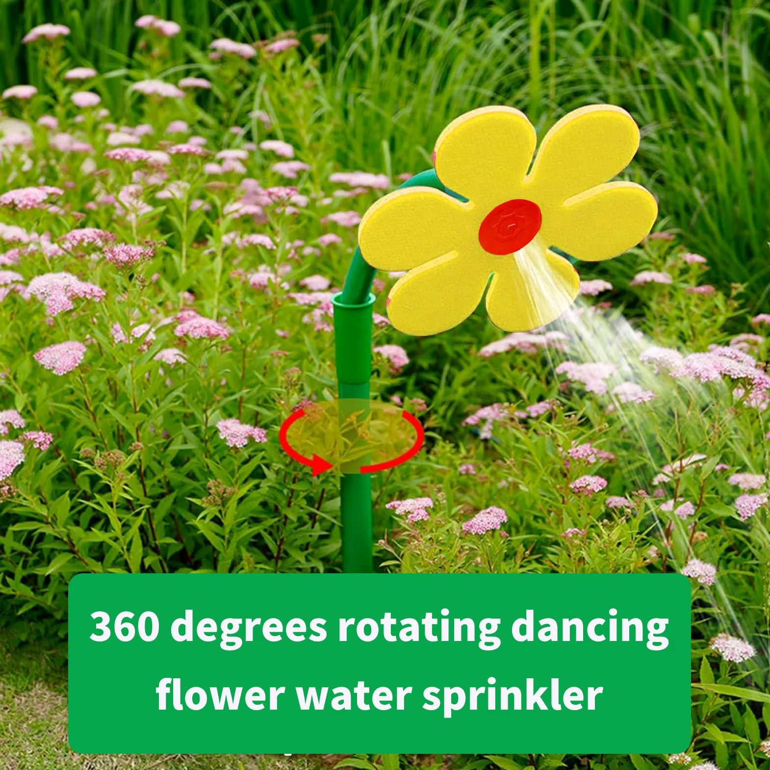 Crazy Daisy - Aspersor divertido de girasol para riego de césped, jardín, patio, rociadores de agua Crazy Dancing Daisy para perros, juego al aire libre, amarillo