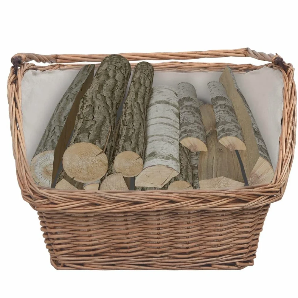Cesta rústica de mimbre para guardar leña, cesta grande para leña de 61,5 x 46,5 x 58 cm, ideal como cesta de leña con asa de transporte.