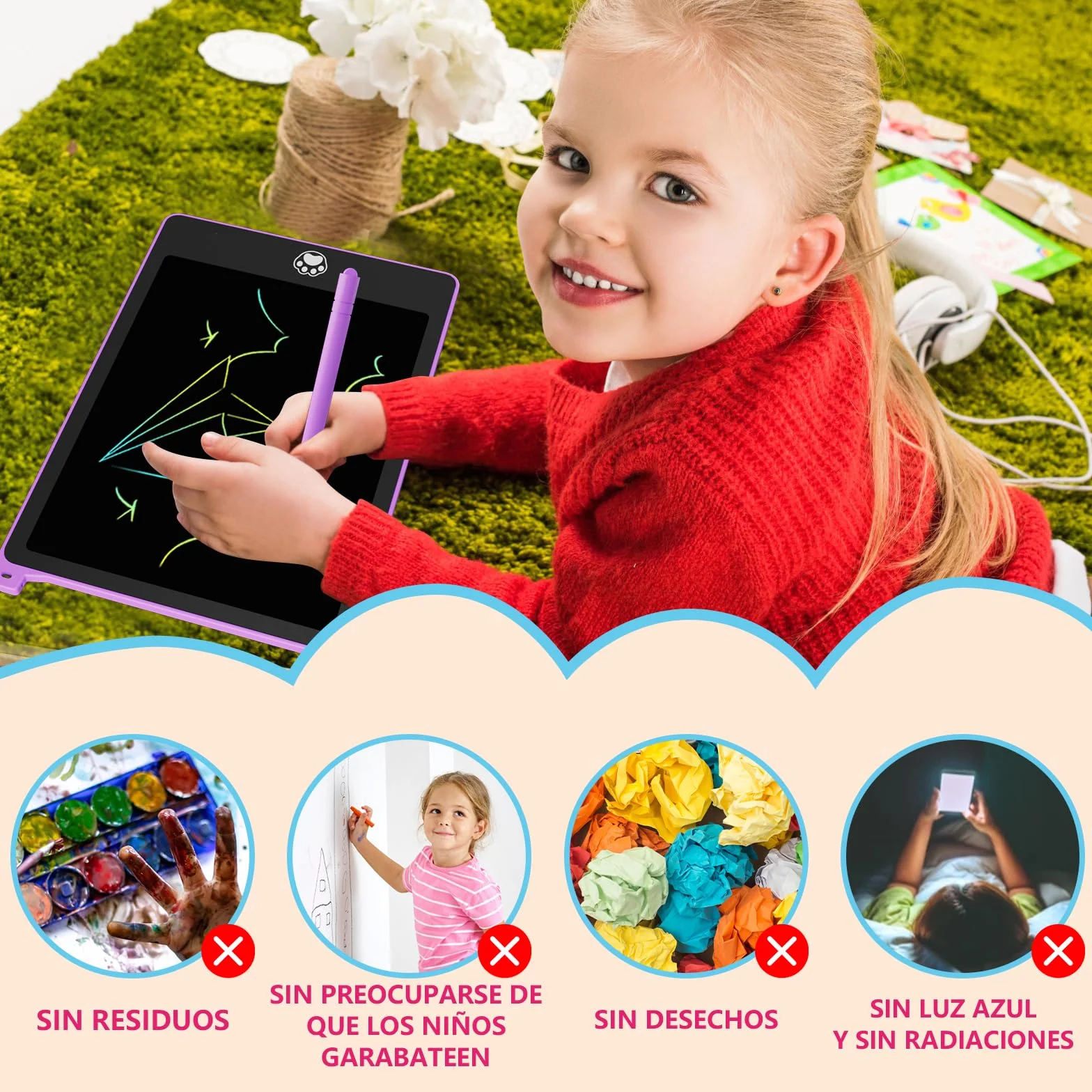Tableta de Escritura LCD Colorido 8,5 Pulgadas 4 Paquetes para Niños Regalo Borrable Reutilizable Juguete