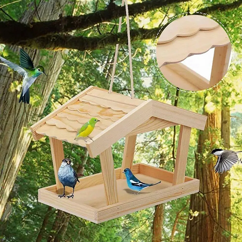 Alimentador de semillas de pájaros de madera al aire libre Porche Decorativo Casa Accesorios para pájaros carpinteros cardenales pájaros grandes