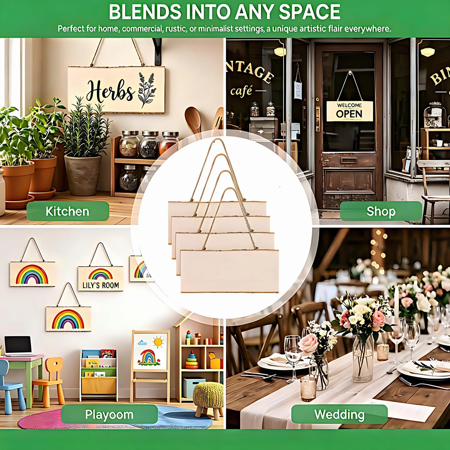 Pack de 4 Cartel Madera Colgante de Boj Macizo 25x10x1cm Letreros de Madera sin Terminar Placas para Manualidades Pirograbado y Grabar a Láser para Bodas, Jardines y Decoración Navidad