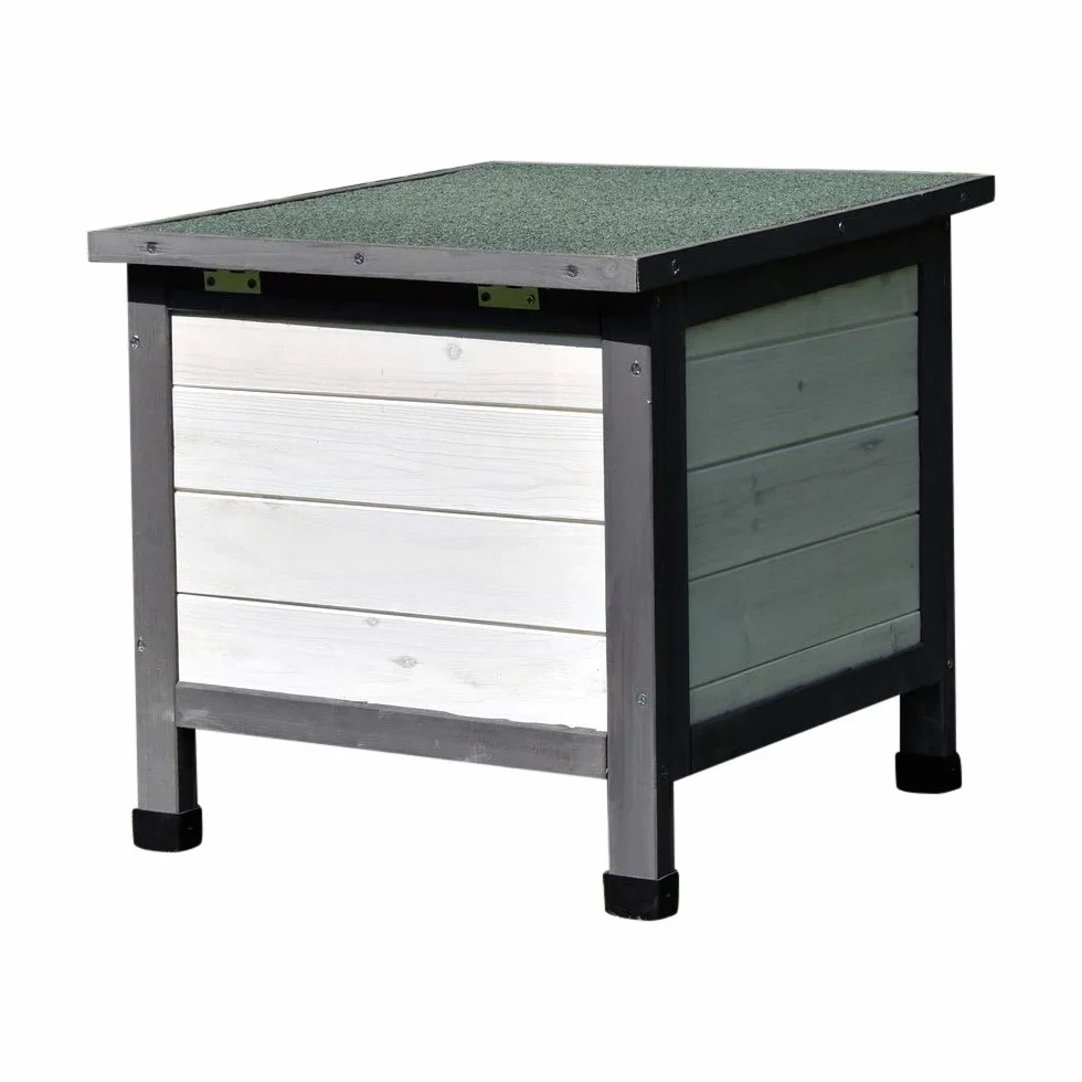Melko Casa de erizo resistente al invierno con suelo y techo resistente a la intemperie para erizos con tapa plegable, 50 x 45 x 43 cm, cabaña para erizos, color gris y blanco