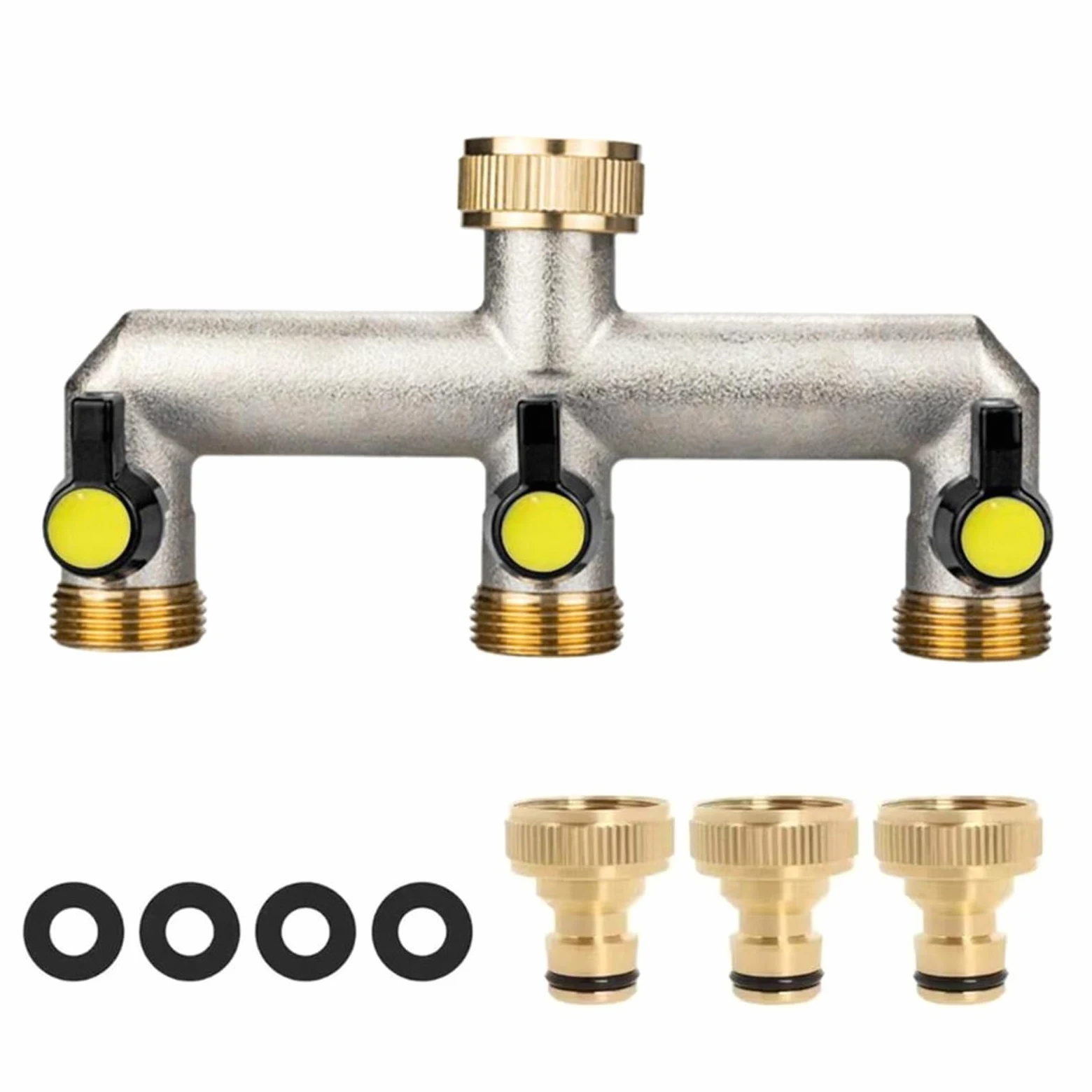 Divisor de Manguera jardín 3 vías, colector Grifo latón niquelado, Adaptador Espiga 3/4 "para Jardines, Granjas para Riego De Jardín Grande