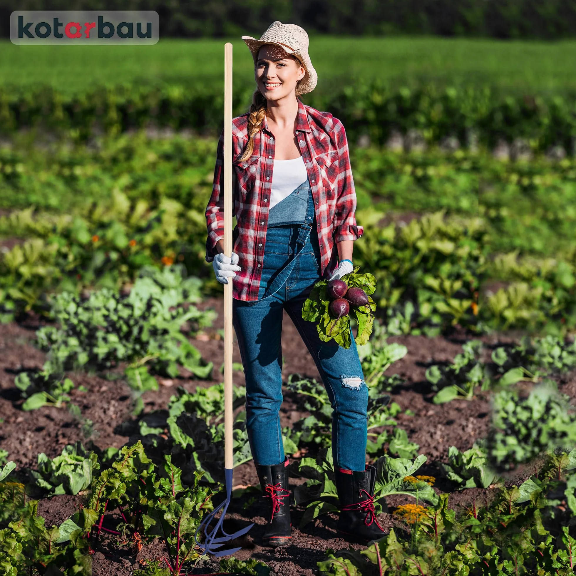 KOTARBAU® Cultivador para jardín 175 cm, Aireador manual 5 dientes curvos, Mango de madera, Herramienta de jardinería para mullir y airear la tierra, Garra de jardín para aflojar la tierra, Extirpador