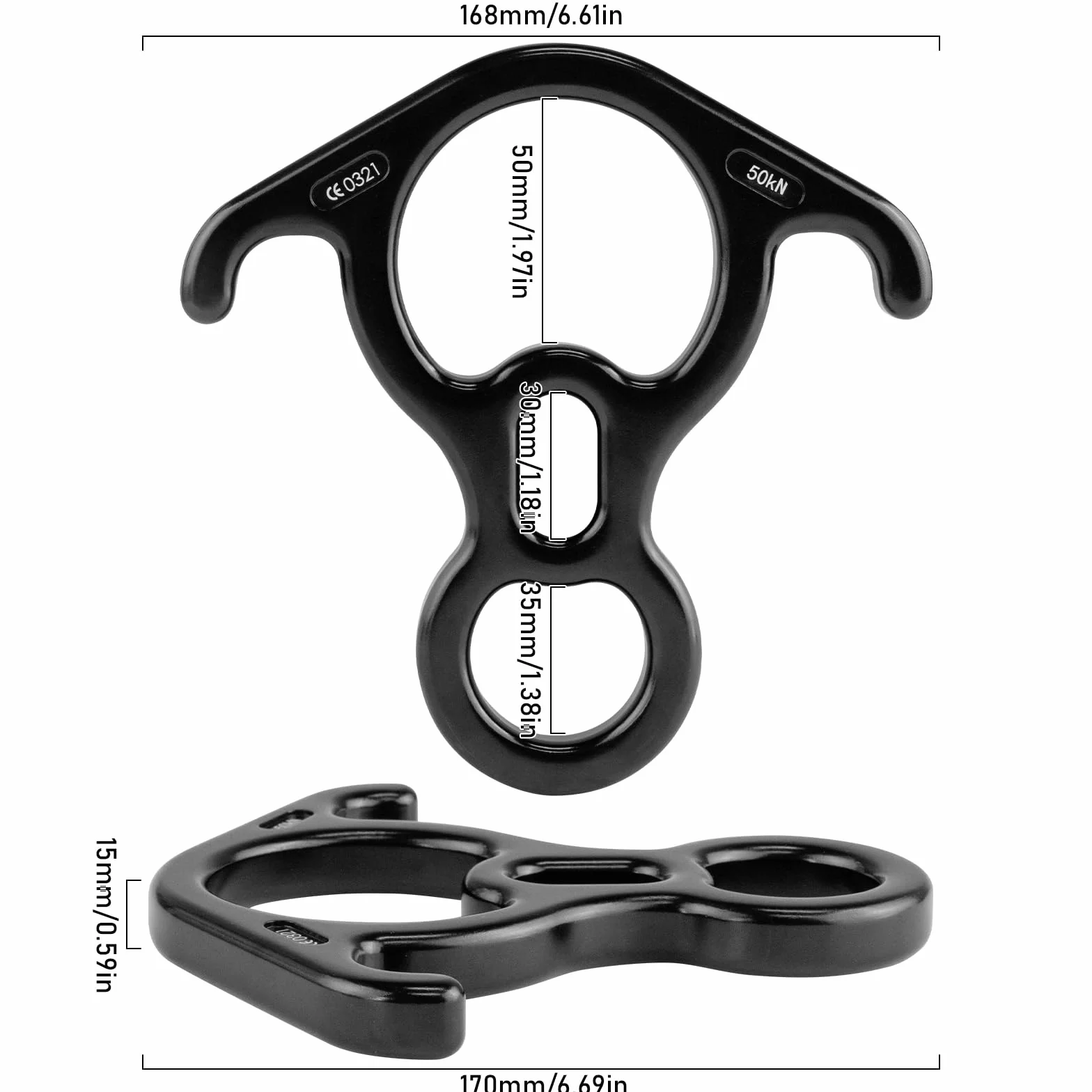 Freno de cuerda de rappel de aleación de aluminio 50KN para cuerdas de 8-13mm escalada