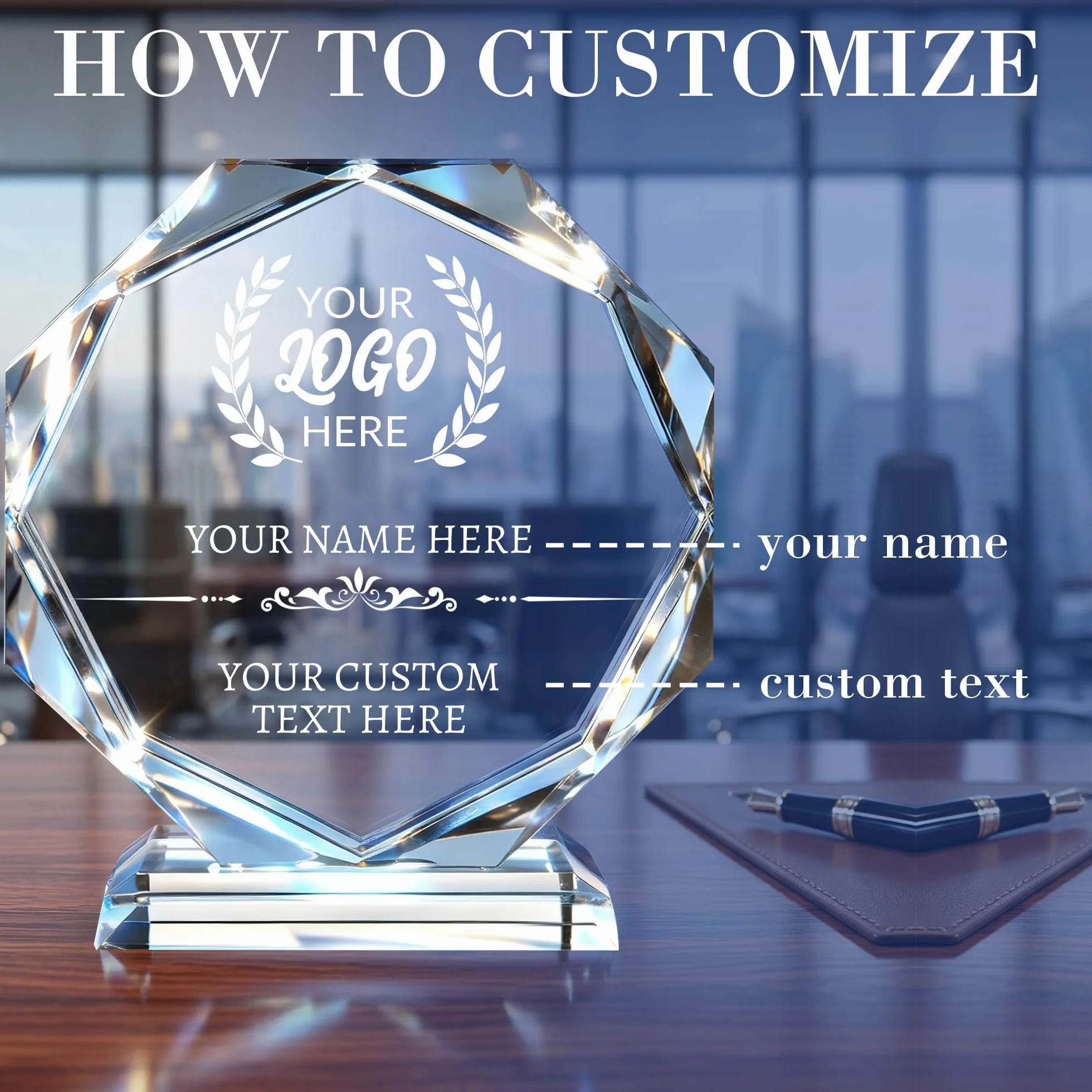 Placa Conmemorativa de Cristal Grabada con Logo y Texto – Regalo Personalizado para Empleados, Graduaciones, Jubilaciones
