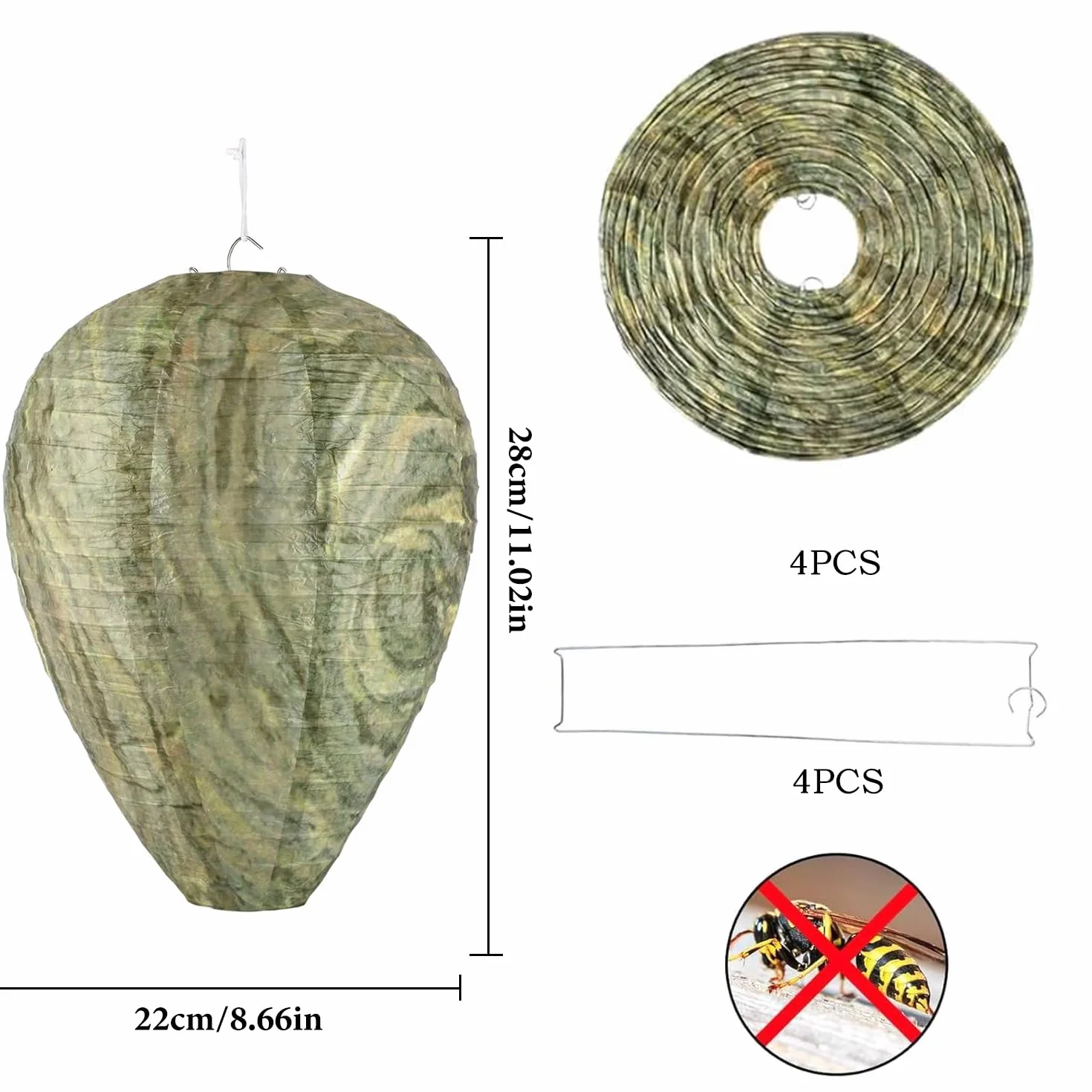 4pcs Nido de Avispas Señuelo, Colgar Nido de Avispas Falsas, Repelente de Avispas, Disuasor Avispas, Linterna de Avispa, Se Utiliza en Hogares y Jardines al Aire Libre para Repeler Avispas (Verde)