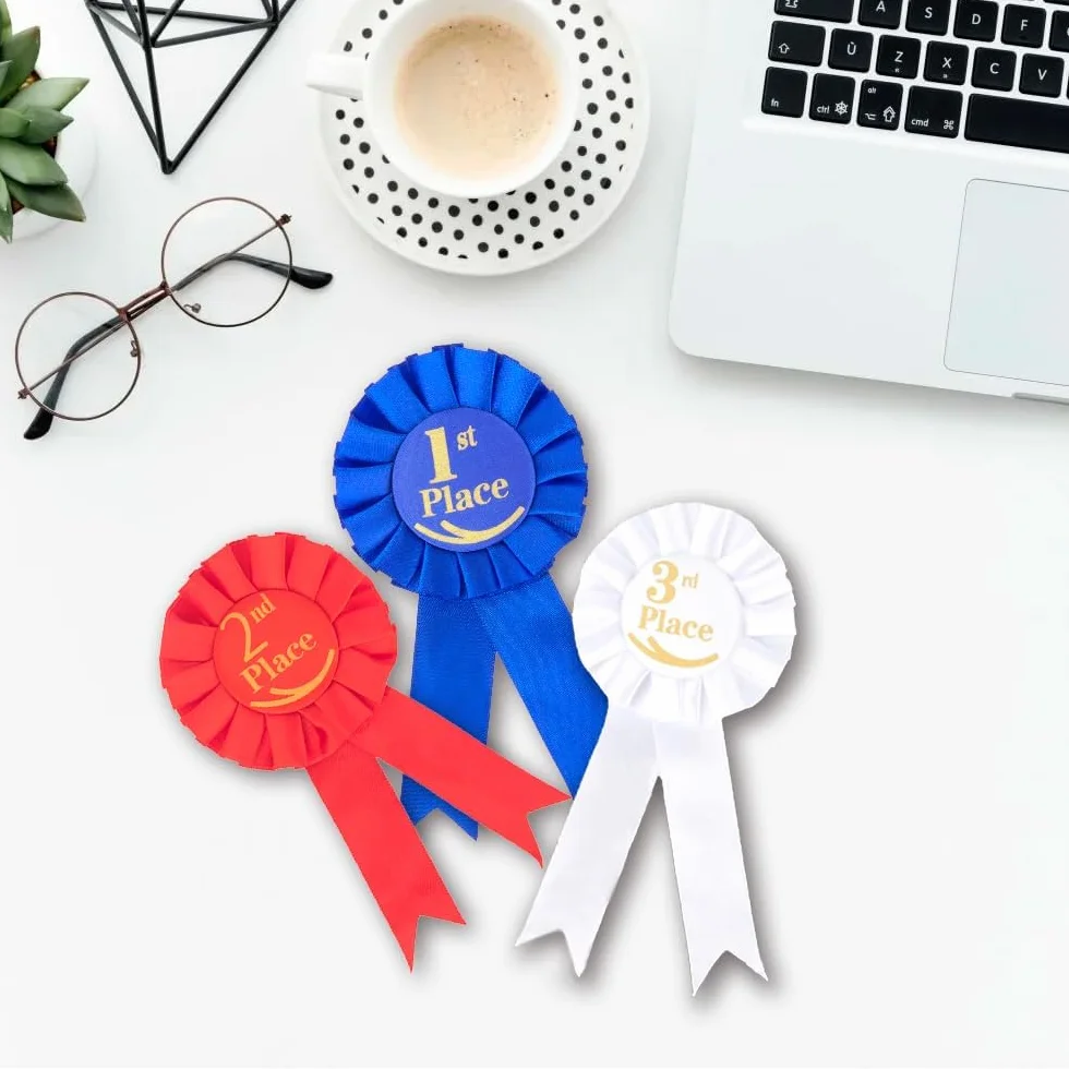 Cintas De Premio de Satén Blancas, Azules y Rojas para Eventos Deportivos y Ceremonias