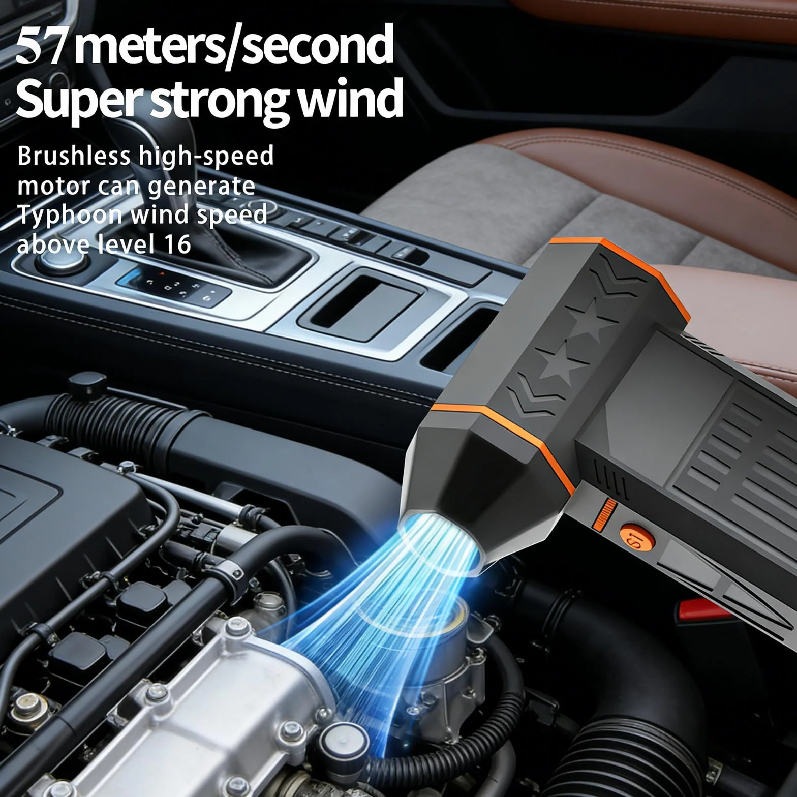 Soplador de nieve, 120 W, 150.000 rpm, quitanieves térmico de alto rendimiento, engranaje sin niveles, ventilador turbo, quitanieves coche, plumero de aire comprimido con batería de 8000 mAh para