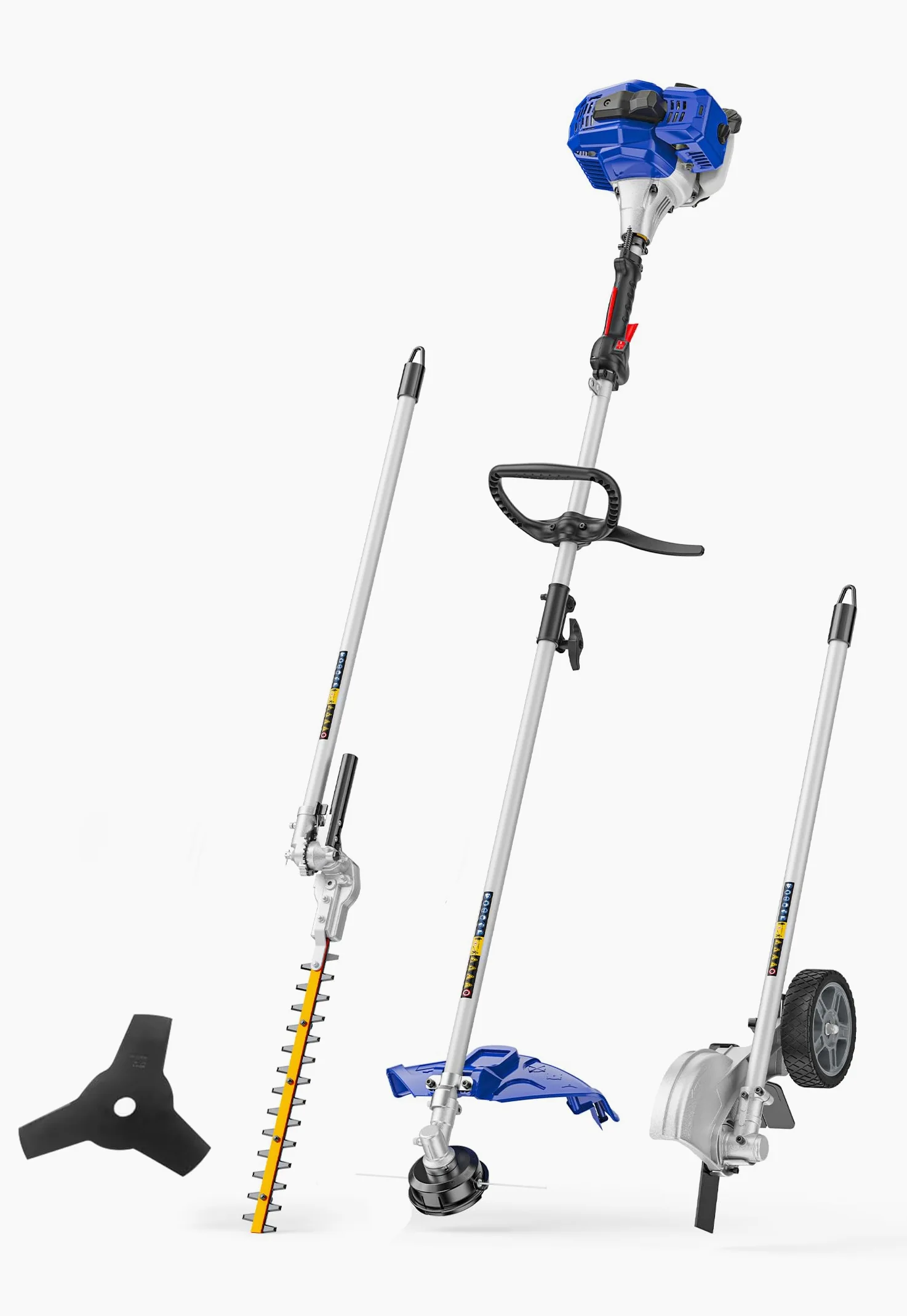 WILD BADGER POWER - Cortadora de malezas de 26 cc a gas, cortadora de cuerdas 4 en 1, bordeadora con ruedas, cortasetos y cuchilla cortadora de cepillo, herramientas de cuidado de múltiples patios,