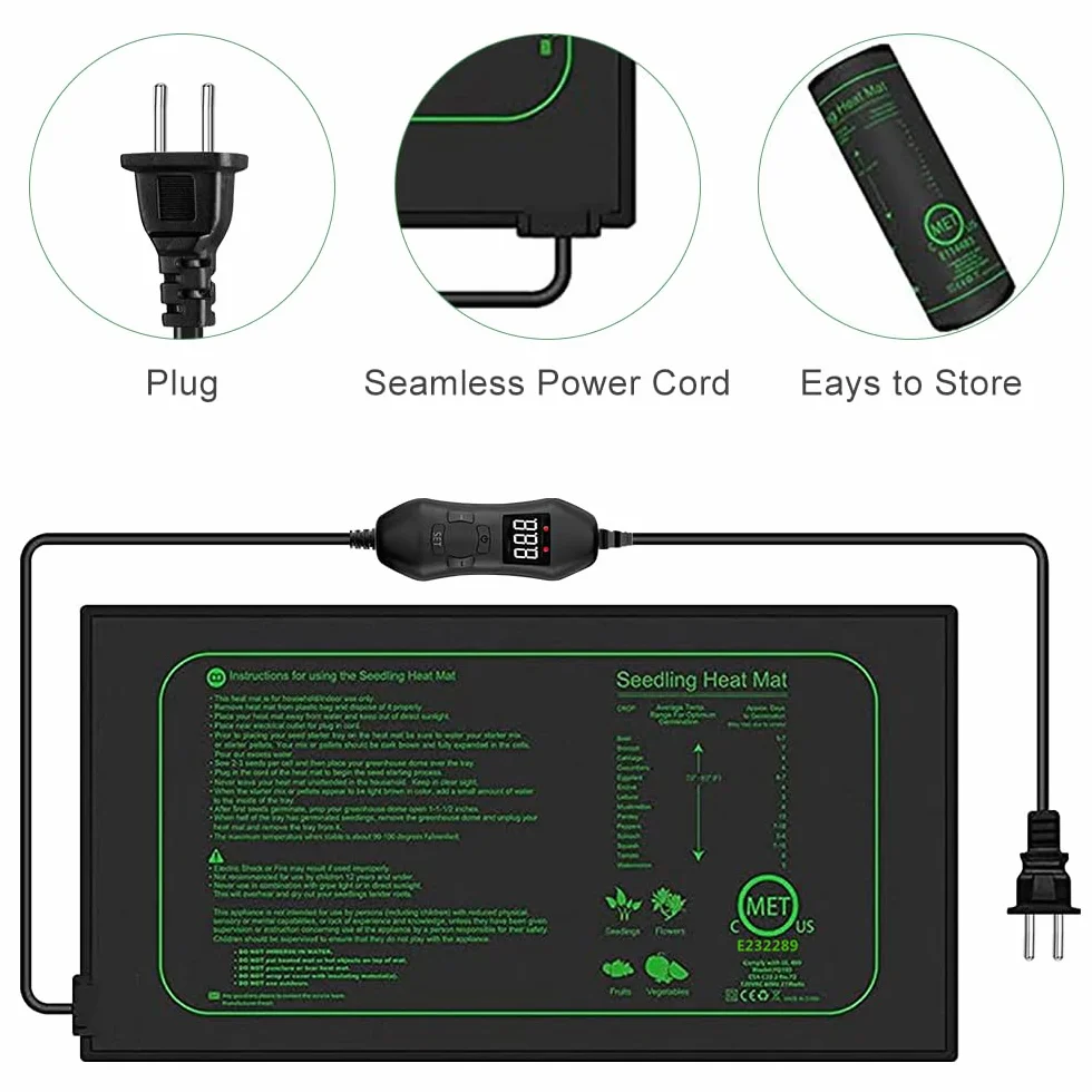 Mineup Estera Térmica para Plántulas, 50w Manta Térmica de Semilla Almohadilla, Alfombrilla térmica Duradera para plántulas, Esterilla Calefactora Plantas, para Germinar Semillas o Fermentadora