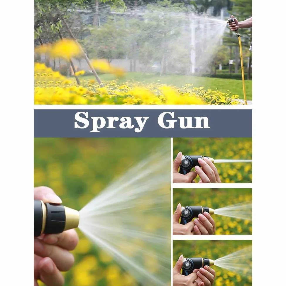 Pistola pulverizadora de jardín, manguera de jardín, boquilla de pulverización, riego de plantas, ducha, mascotas, kit de riego (juego amarillo, traje de 30 m)