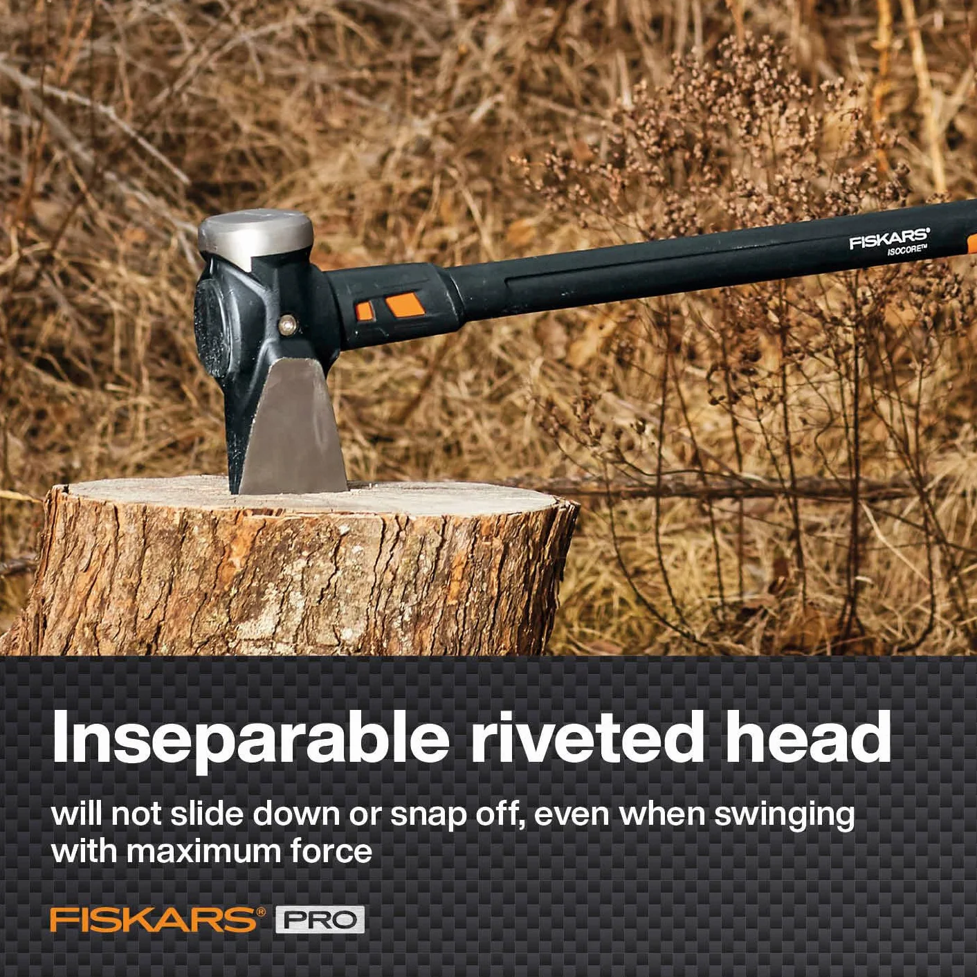 Fiskars Hacha IsoCore XXL, Para partir troncos y clavar cuñas, 92 cm, 5,22 kg, Negro/Naranja, 1020220