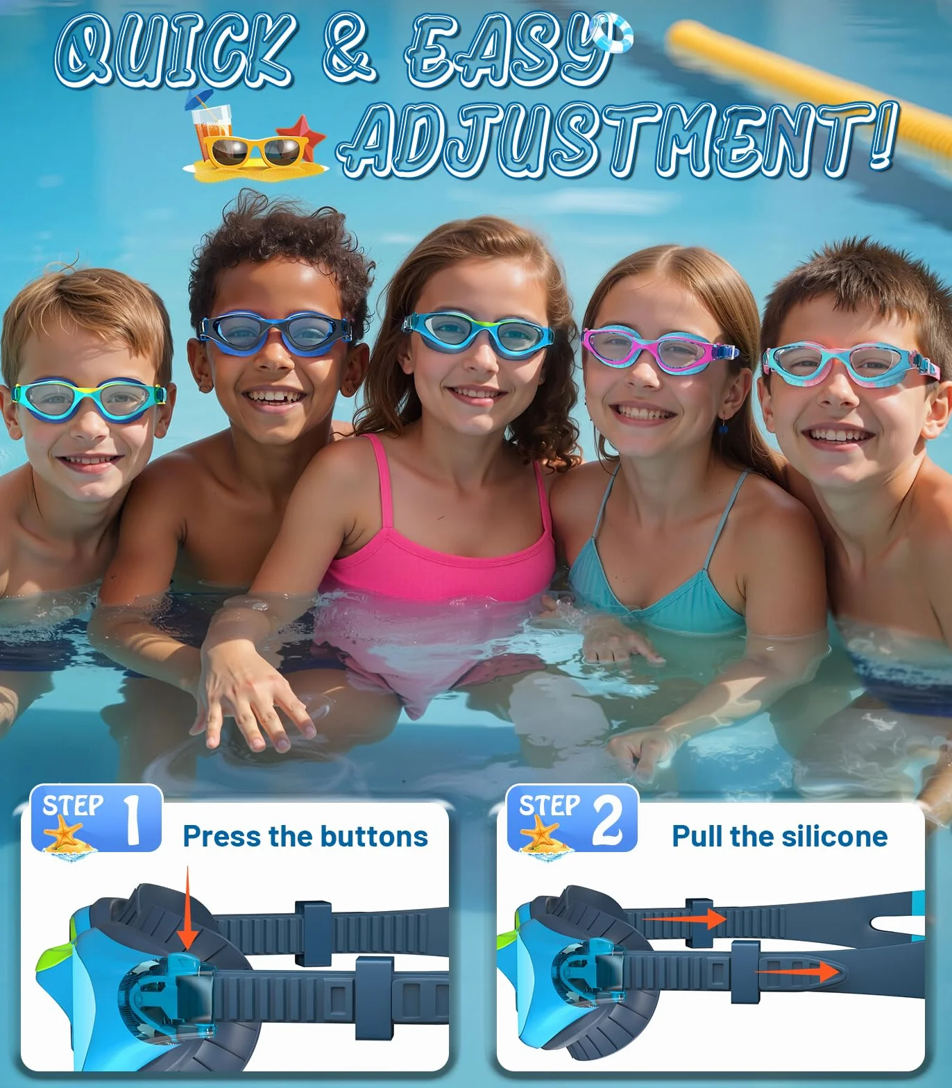 Gafas de Natación para Niños Antivaho Protección UV Ajustable Suave 6-14 Años
