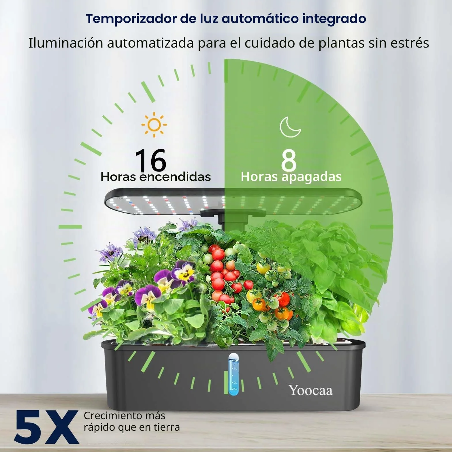 Sistema de Cultivo hidropónico de 12 cápsulas con luz LED de Crecimiento y Temporizador automático, Kit de jardín de Hierbas Ajustable para Interiores y Cocina (19.4 Pulgadas de Altura máxima)