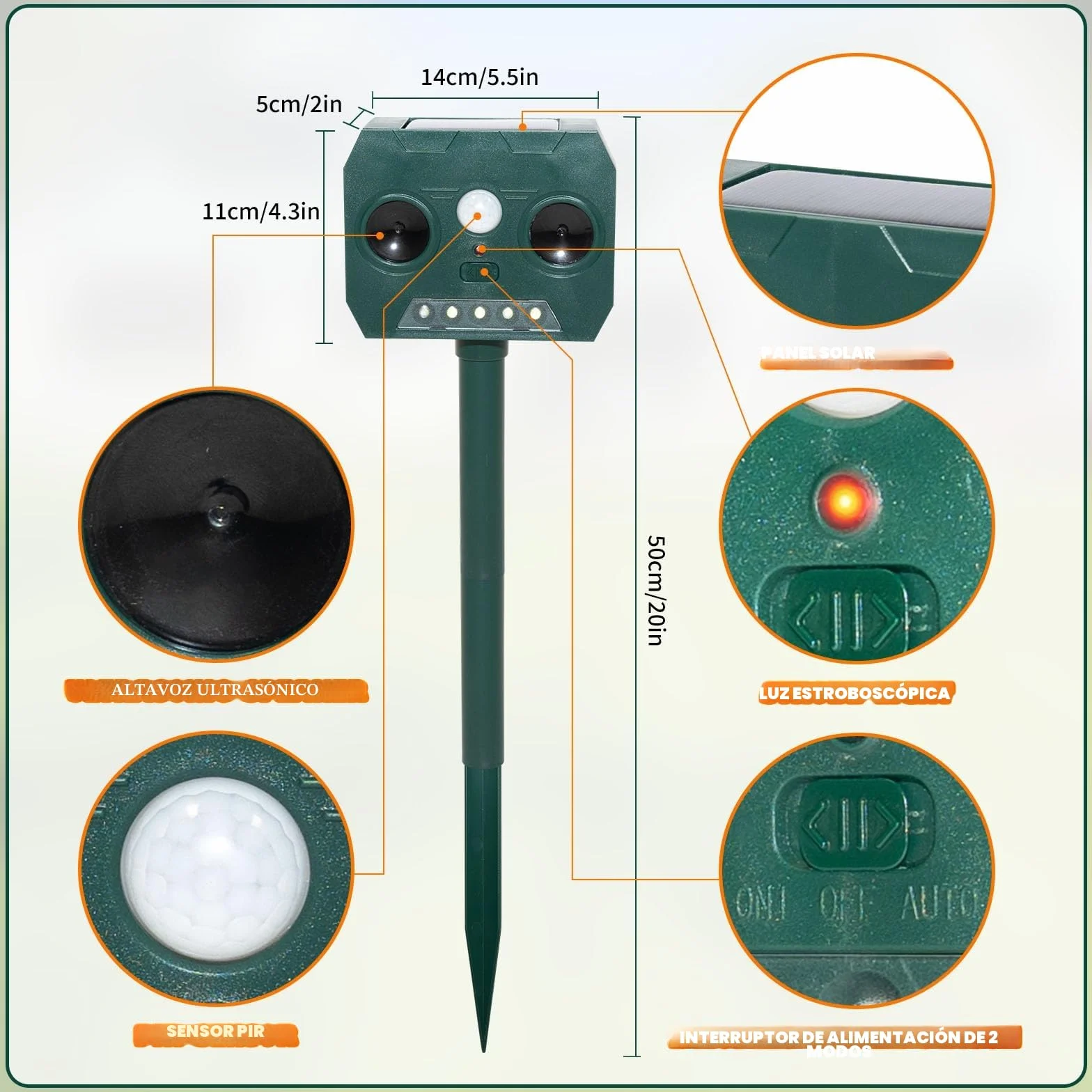 2 Piezas Ahuyentador de Gatos Exterior, Ultrasónico Repelente de Zorros Solar Potente con Luz LED, 12m 120° IP45 Impermeable Aullentador de Animales para Gatos Martas Mapaches Perros