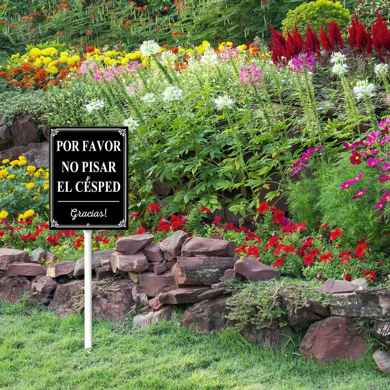 Por Favor No Pisar El Cesped (Por Favor No Pisar El Césped) Letrero de patio con estacas de 17,5 x 22 cm, letreros de aluminio resistente para patio, sin óxido, bilingüe Stay Off Garss en