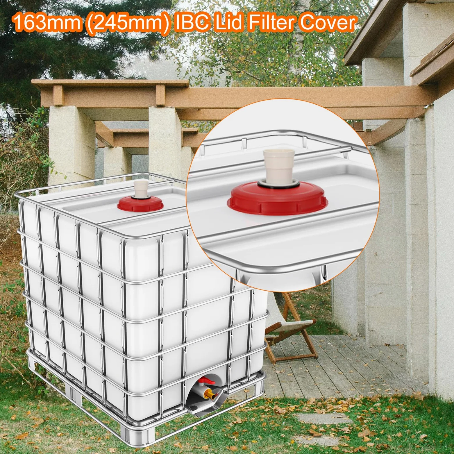 QUARKZMAN 245mm Tapa de Filtro de IBC, Adaptador de Manguera Recta de Tote de Plástico IBC de 1000L para Contenedor de Tanque de Agua de Lluvia para Tanques de Agua de 275gal, Rojo/Blanco