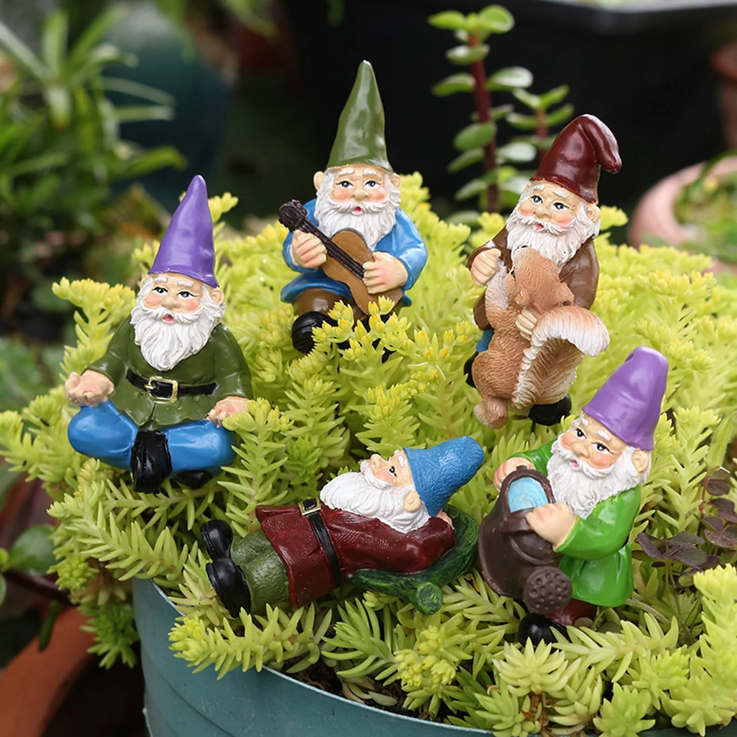 5 Stück Gnomos De Maceta De Plantas, Decoracion Jardin Exterior, Estatua De Gnomo En Miniatura De Bonsái, Enano Pequeño Gnomos De Jardín En Miniatura, para Patio, Oficina, Jardín, Escritorio