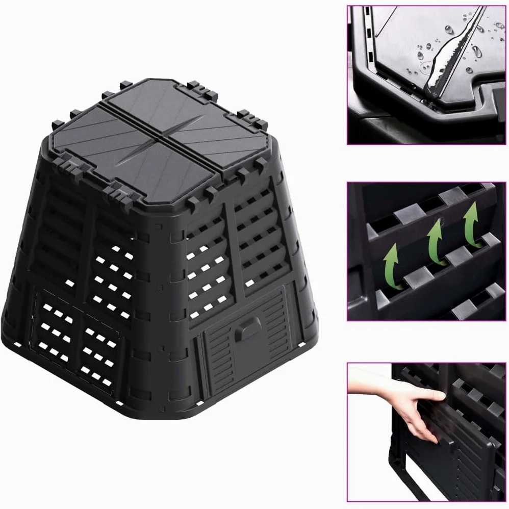 Genérico Compostador de jardín Negro 93,3x93,3x80 cm 480 L,Casa y jardín,Jardín,Jardinería,Compostaje,Compostadores-146276
