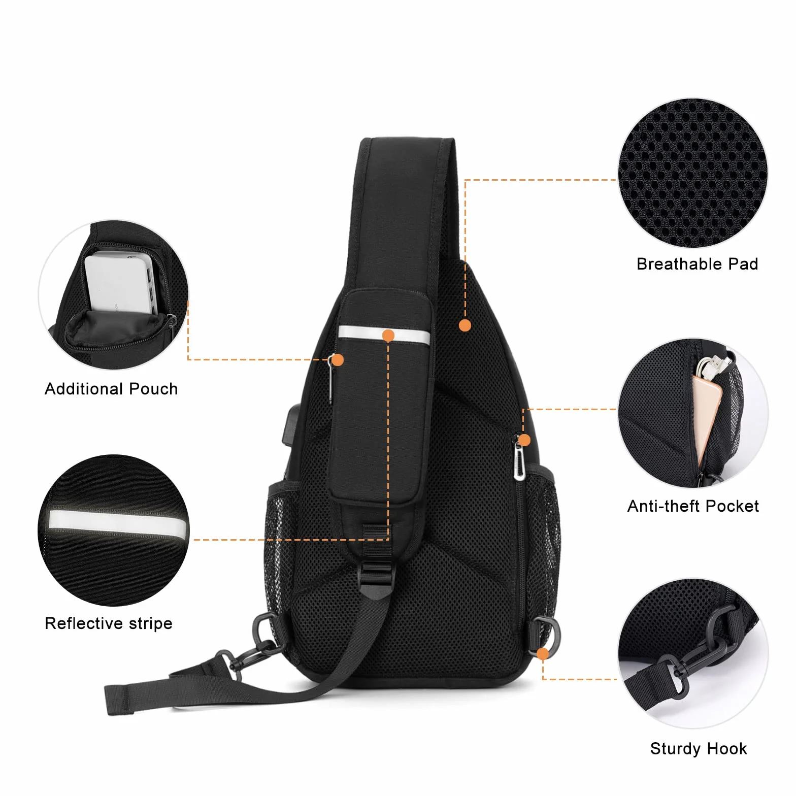 MOSISO Bolsa Mochila Sling Viaje Senderismo Hombro Cruzada Pecho con Puerto Carga USB