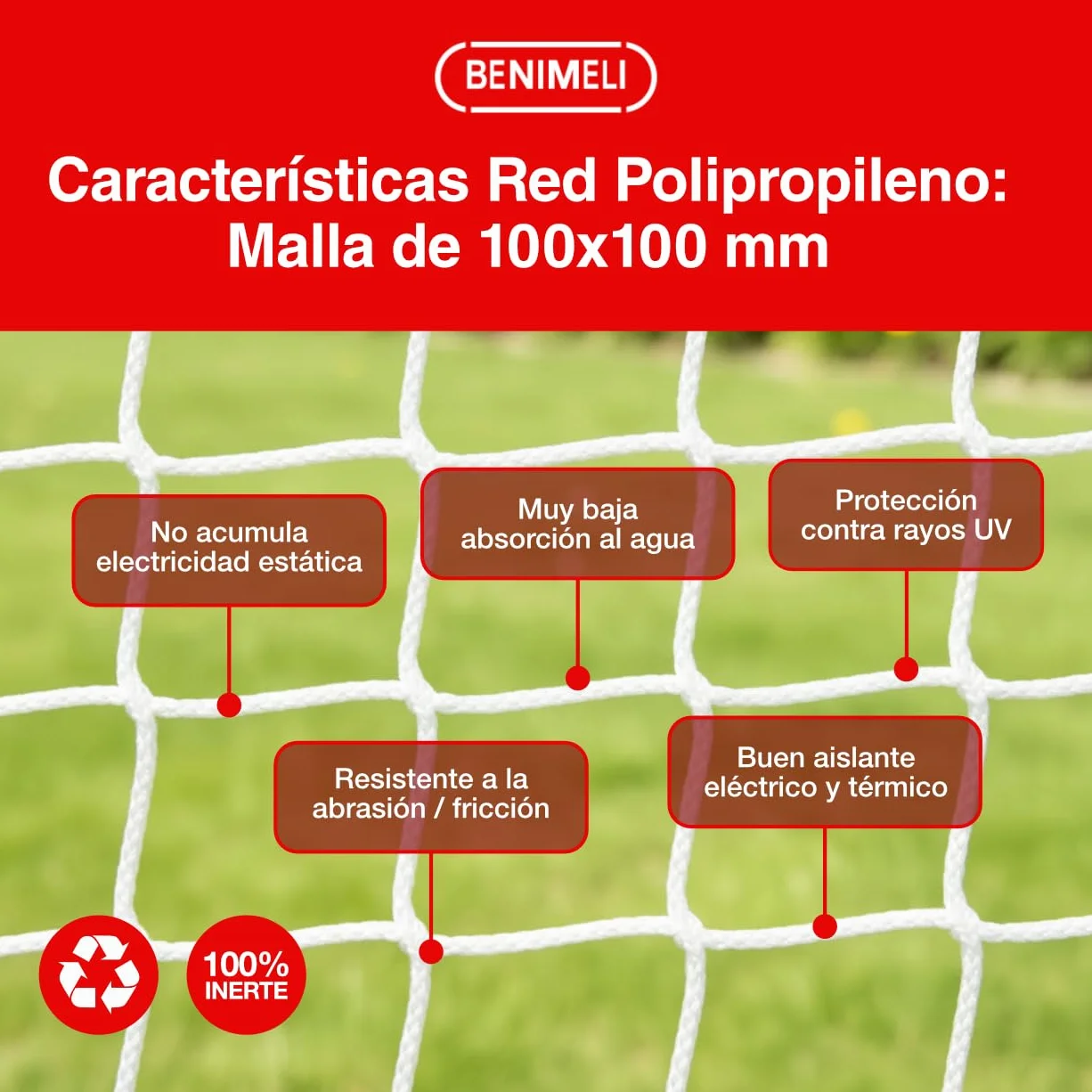 Red Deportiva de Malla Polipropileno 100x100 Alta Resistencia para Pistas Deportivas