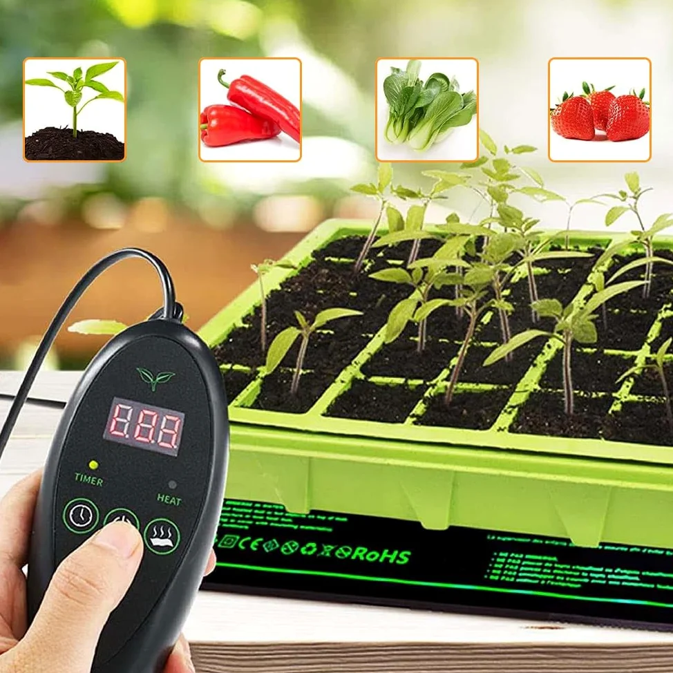 Estera Calefactora para Plantas, Alfombrilla de Calor con Termostato, 20x10 Pulgadas, Negro