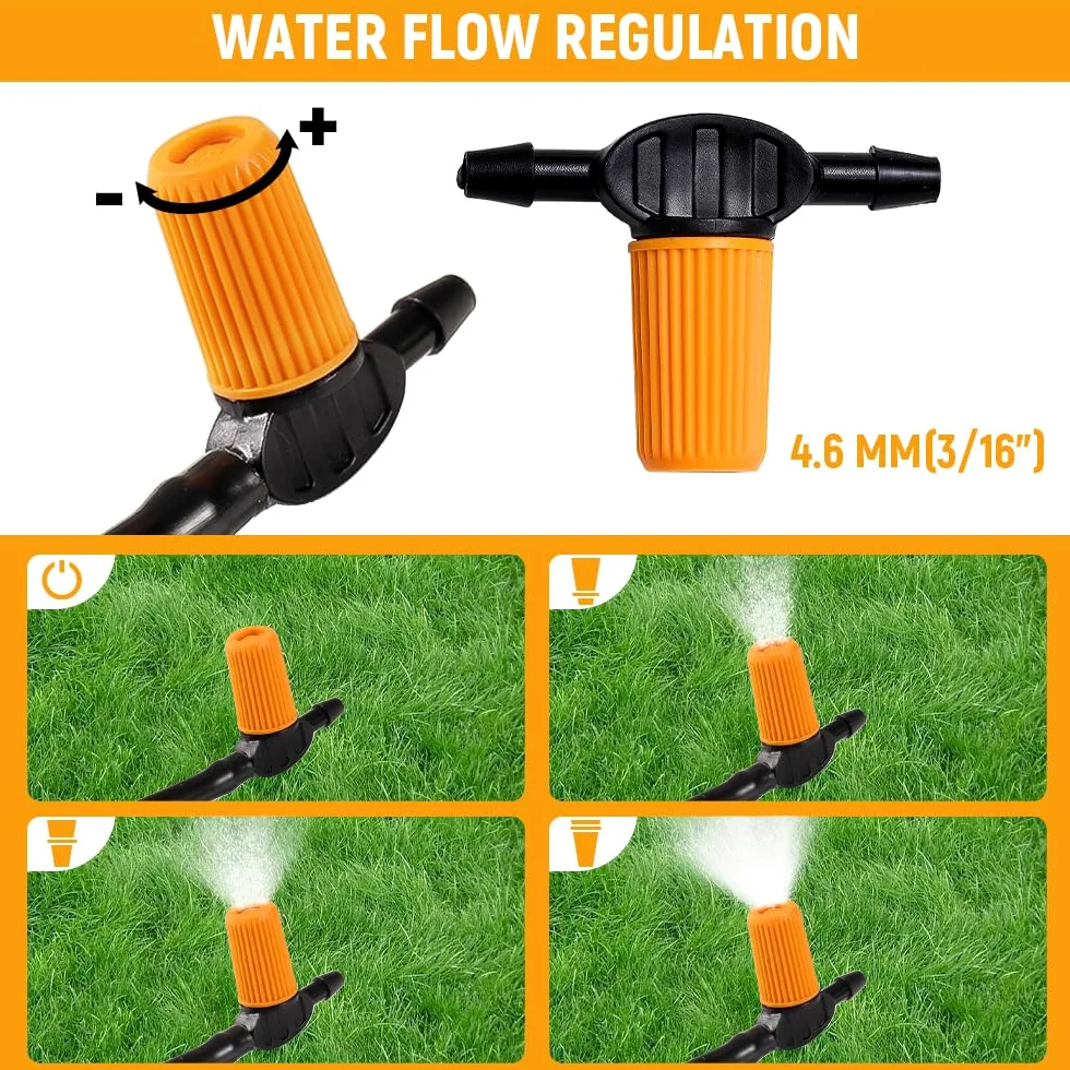 Hoteche Micro sistema de riego por goteo con 30 goteros ajustables, manguera de 20 m, incluye adaptador y accesorios para jardín/invernadero