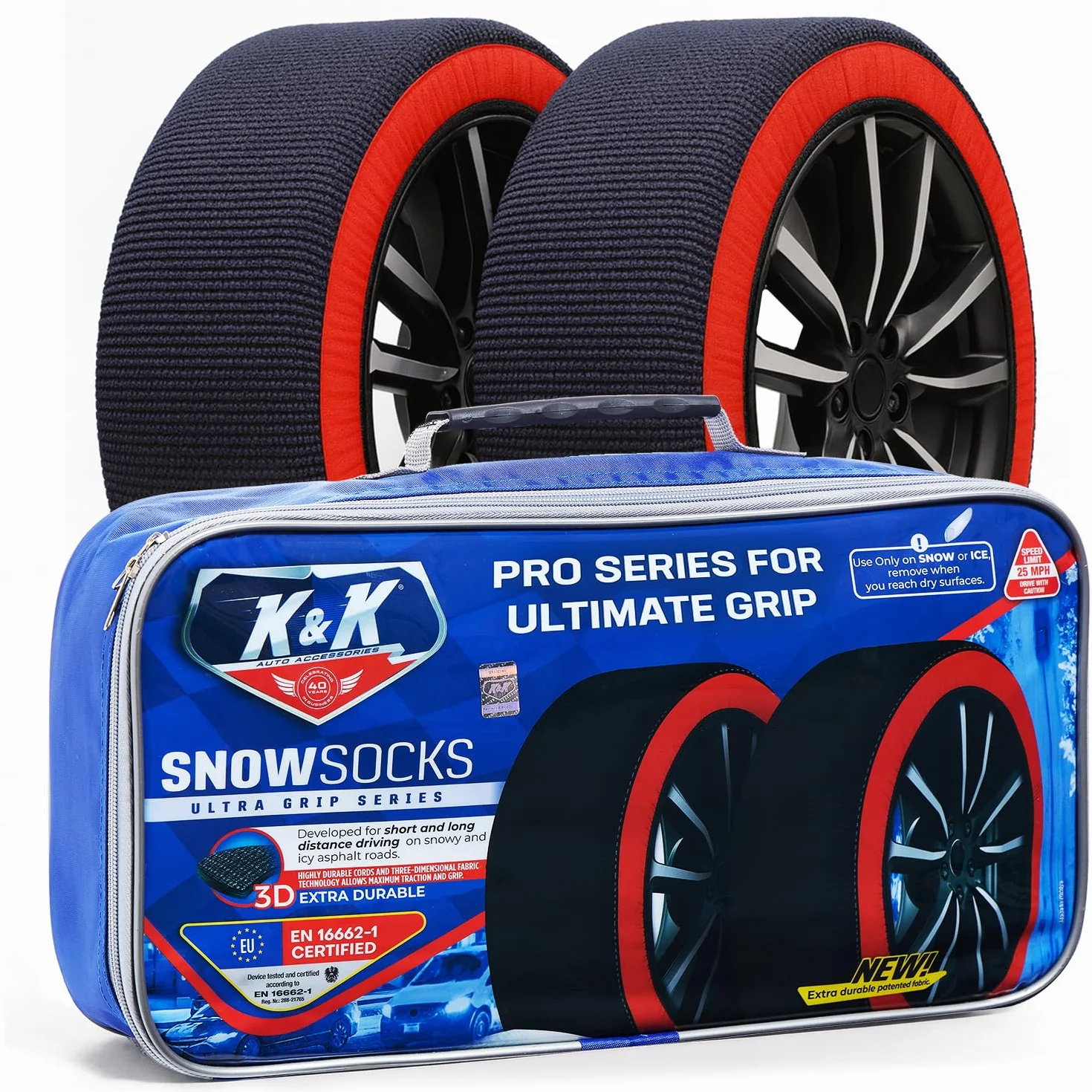 KNK Boutique Calcetines de nieve para neumáticos Serie Pro - Alternativa de agarre máxima para cadenas de nieve - Dispositivo de tracción (grande)