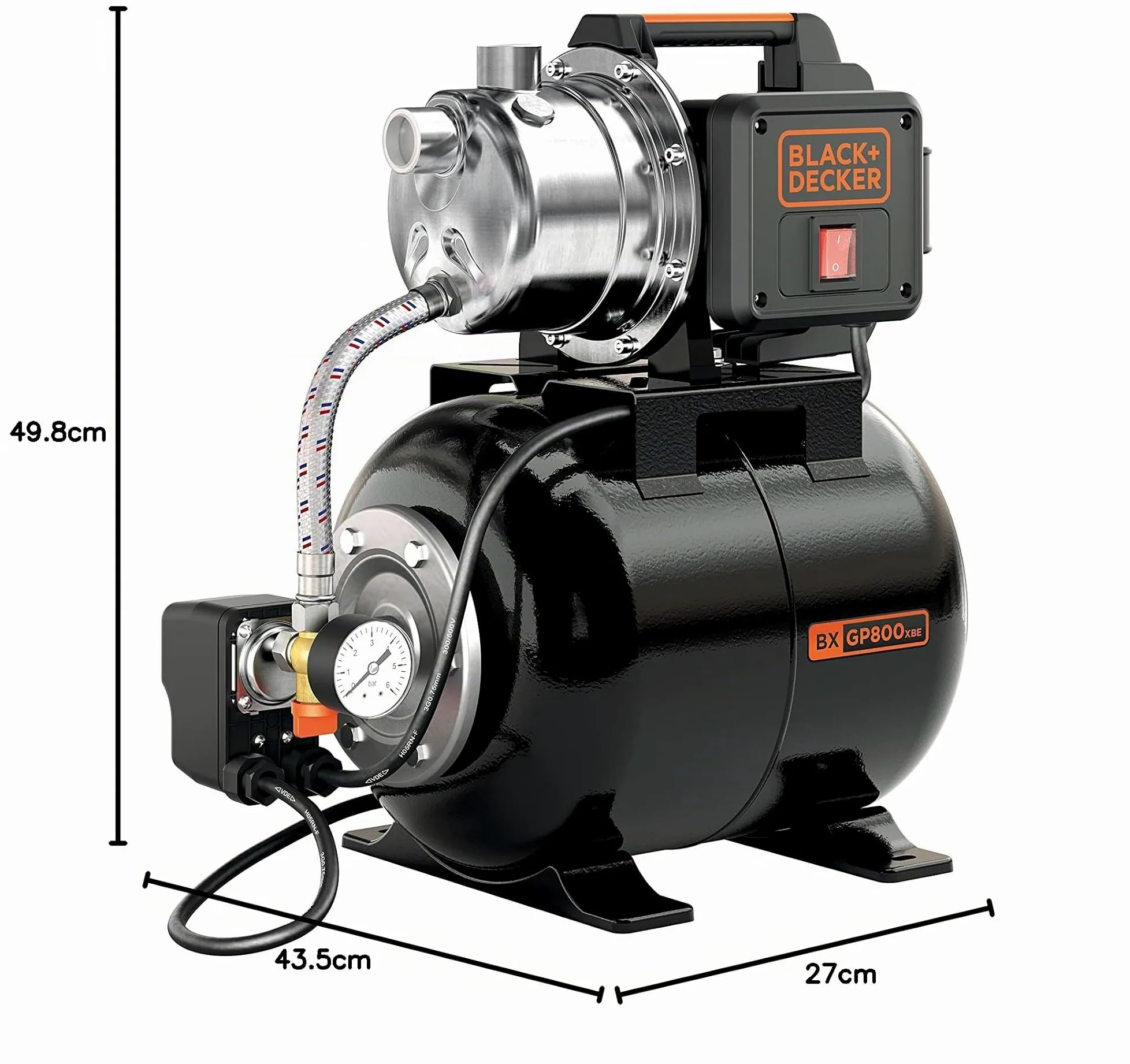 BLACK+DECKER Bomba Autocebante BXGP800XBE con Caldera para Aguas Limpias (800 W, Caudal max. 3500 l/h, Prevalencia max. 38 m)
