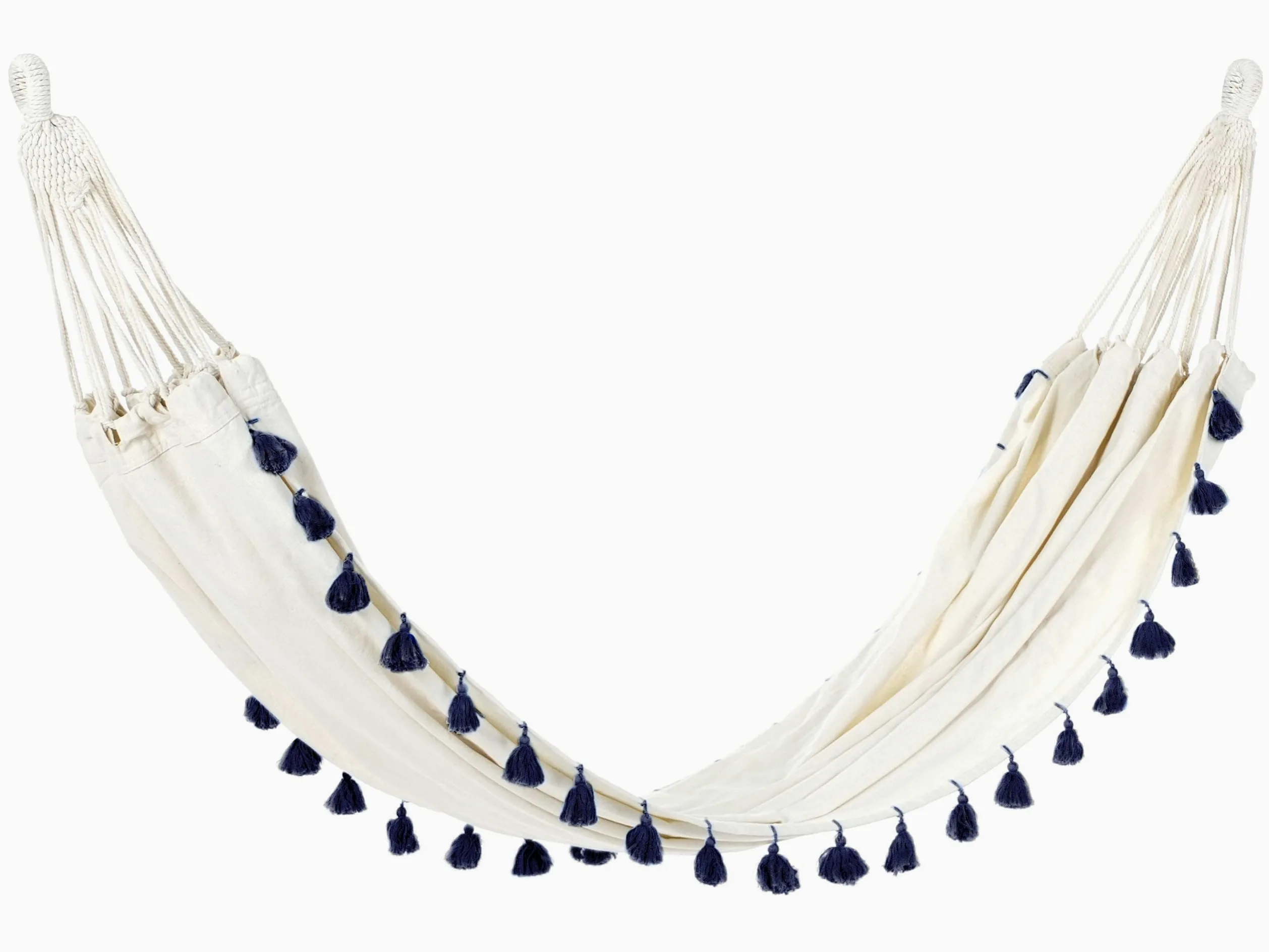 Hamaca de algodón poliéster Beige y Azul Oscuro Colgante Interior Exterior Vercelli