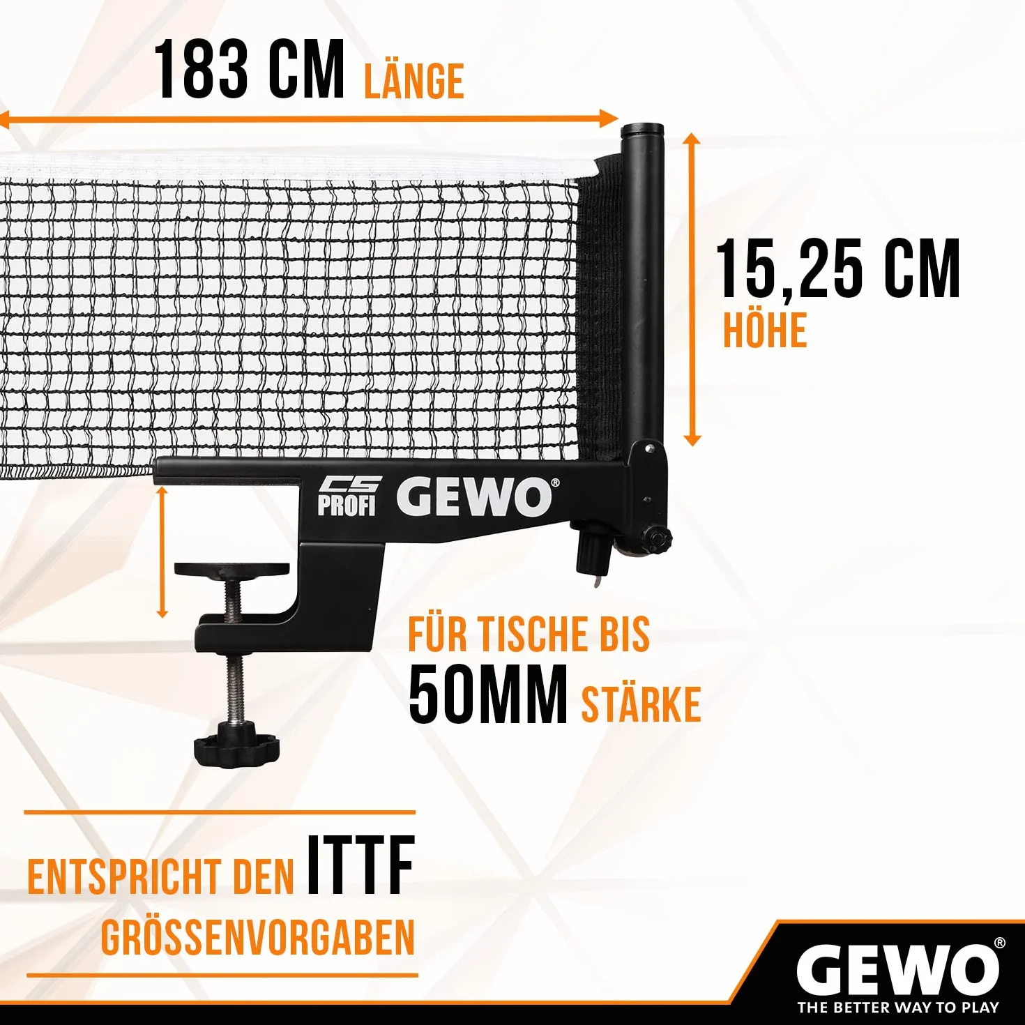 GEWO CS Professional Table Tennis Net 183 cm Solid Metal Set