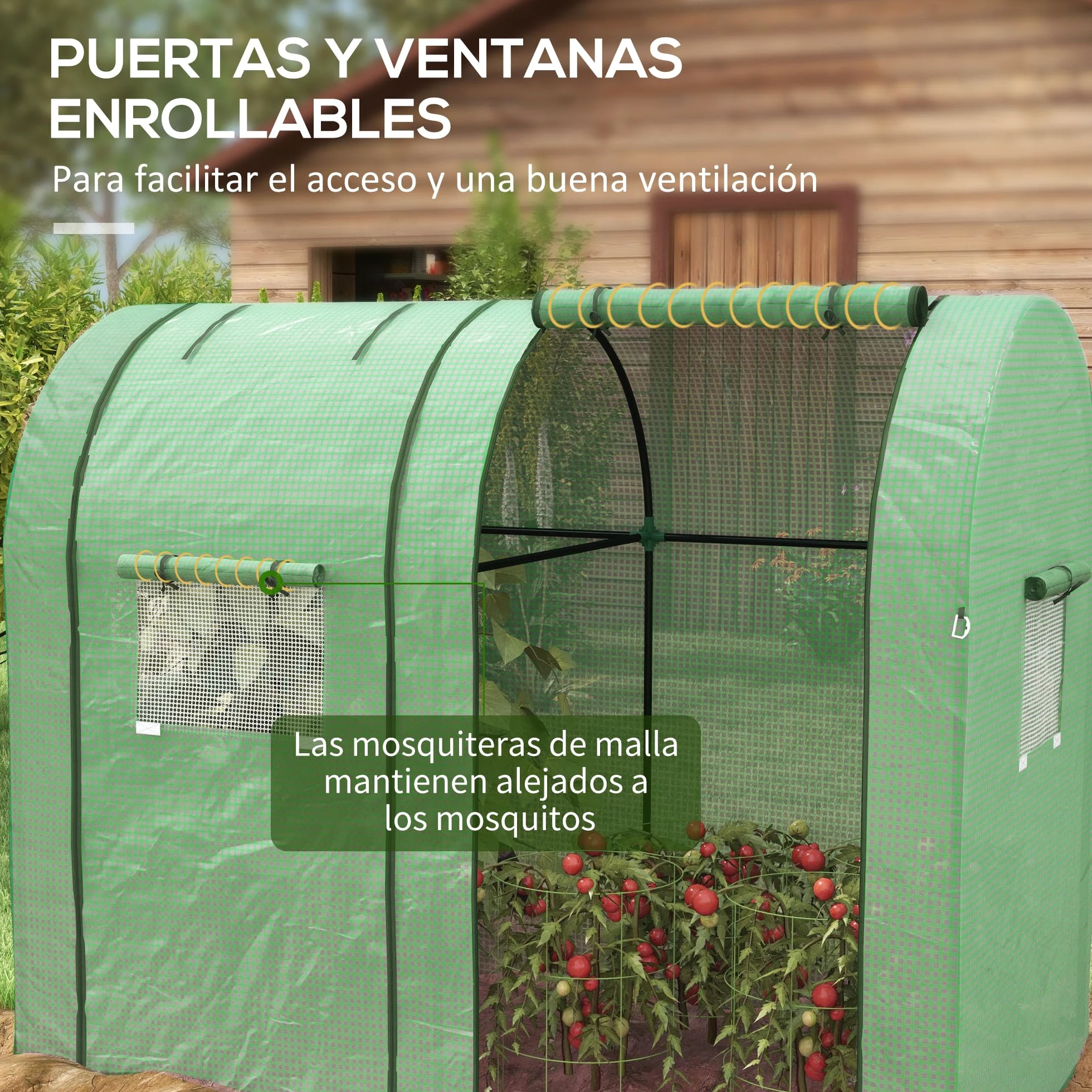 Outsunny Invernadero de Jardín Mini Invernadero con Anti-UV 4 Ventanas 2 Puertas Enrollables con Cremallera para Cultivo de Plantas Flores Tomates en Terraza Patio 185x94x150 cm Verde