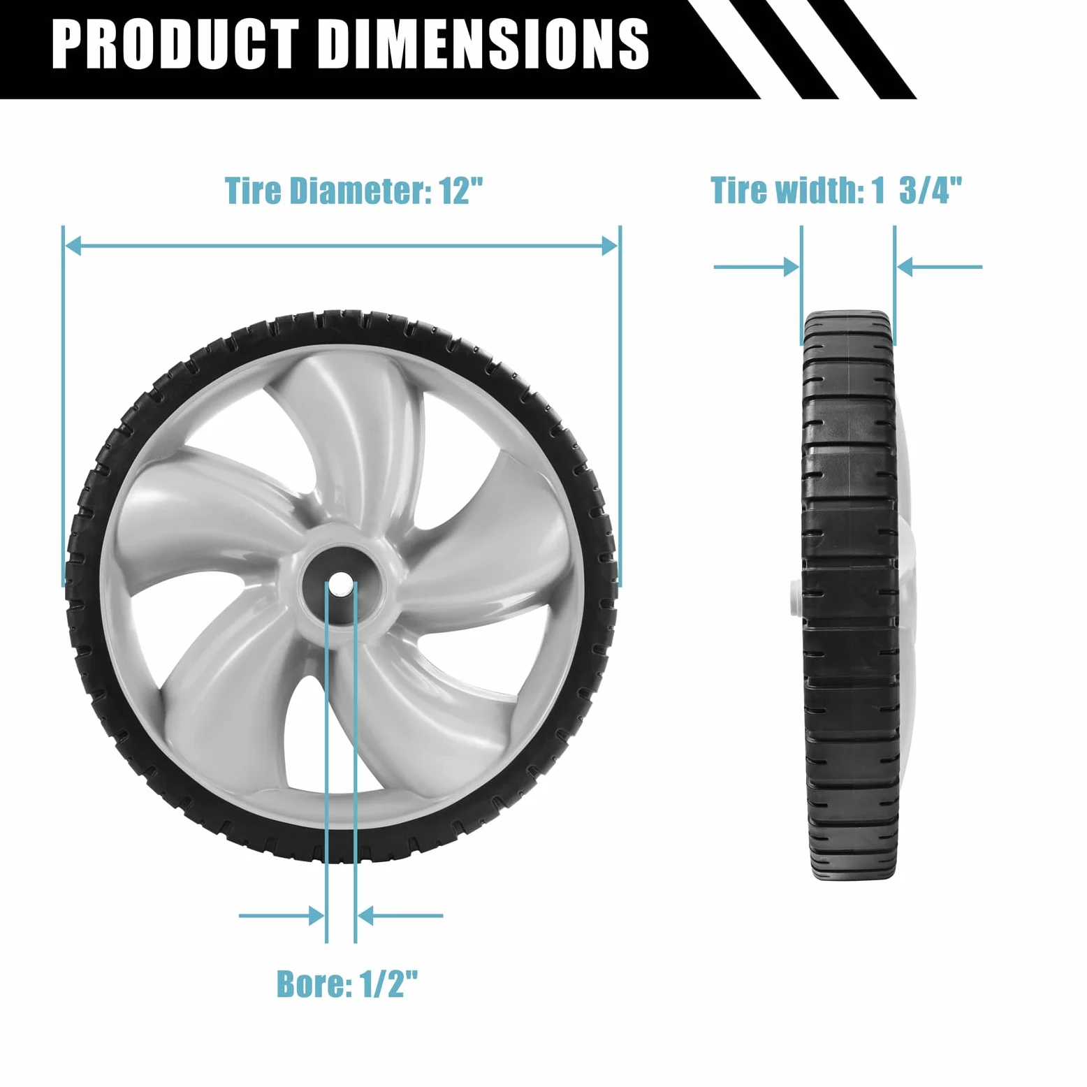 Ruedas traseras de 12 x 1.75 pulgadas para cortacésped Craftsman Arnold 490-324-0002, neumáticos de plástico de 12 pulgadas compatibles con cortacéspedes Poulan, Brute, Hon da, Hu sqvarna,