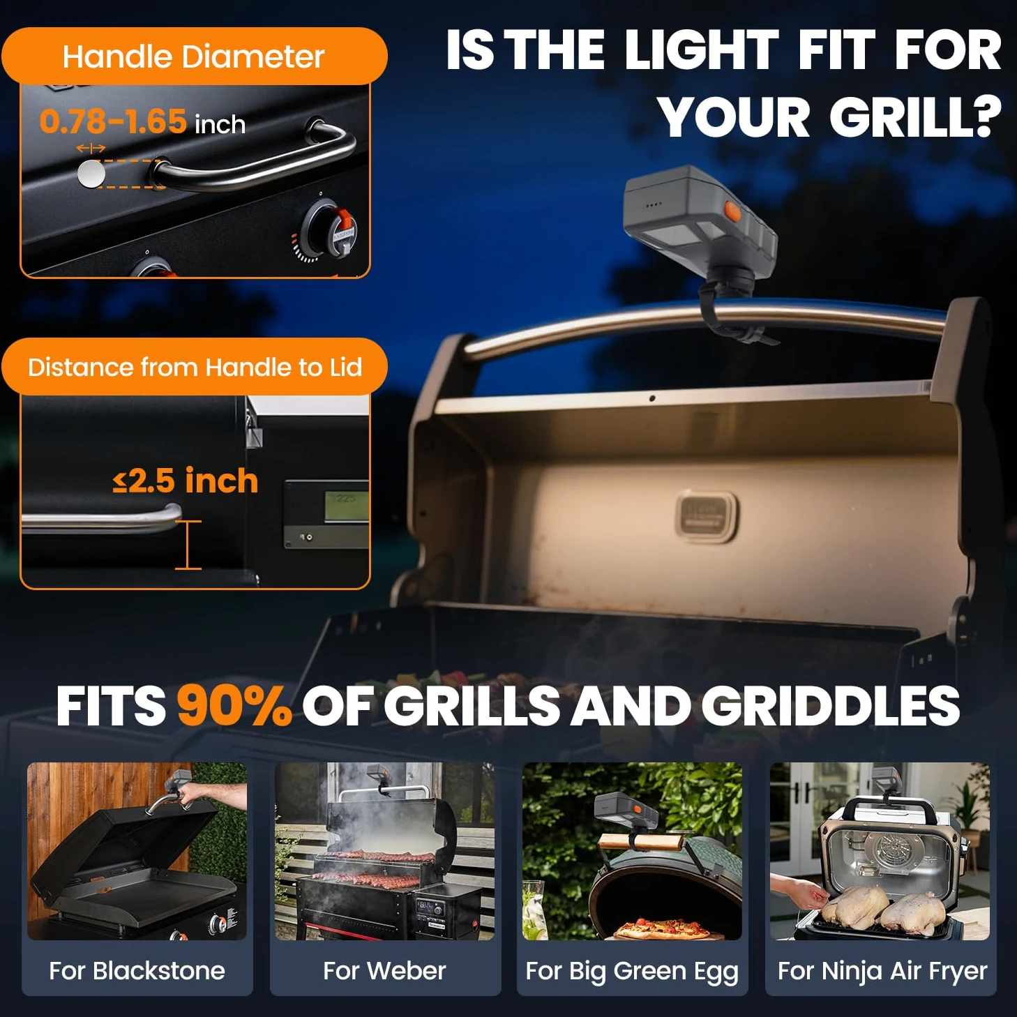 Goldusk Luz de parrilla, para accesorios de parrilla al aire libre, regalo de Navidad, interruptor automático, luz de barbacoa recargable