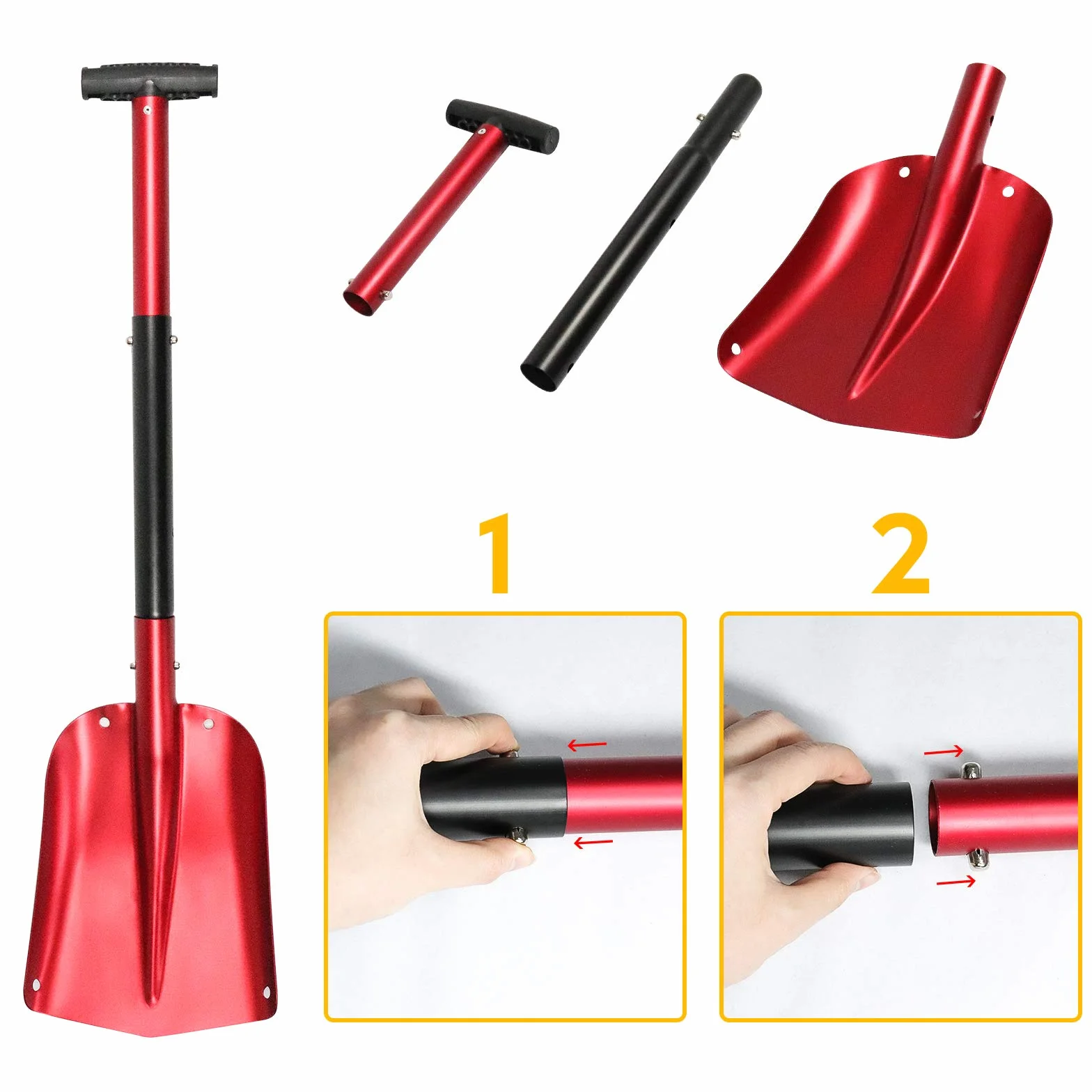 Pala de Nieve Desmontable Plegable Pala Quitanieves de Aleación de Aluminio Pala de Avalancha Bolsa de Transporte Pala de Nieve Portátil para Jardín Coche V7C08