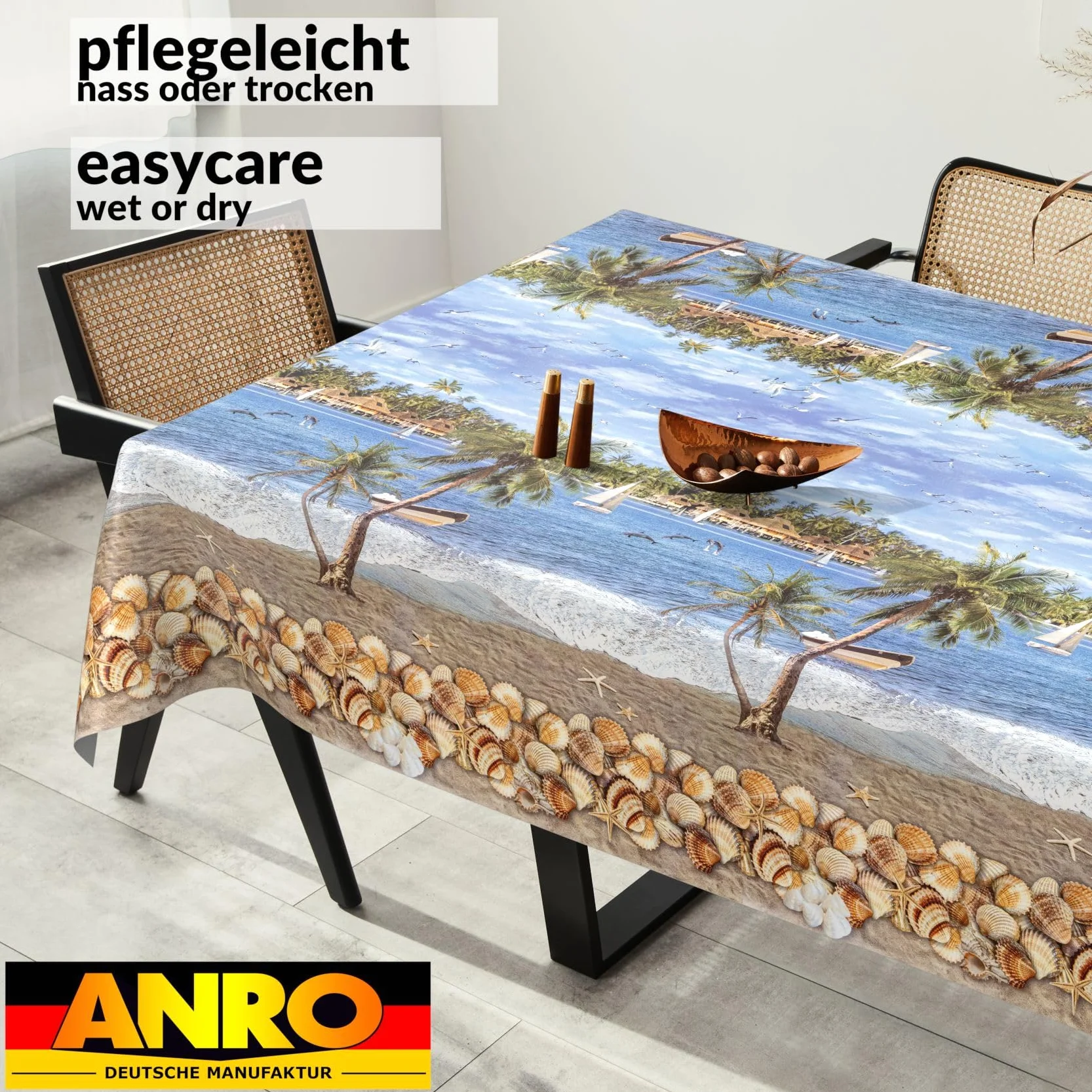 ANRO Mantel de Hule Lavable, para jardín, Exterior e Interior, 240 x 140 cm, Borde Cortado