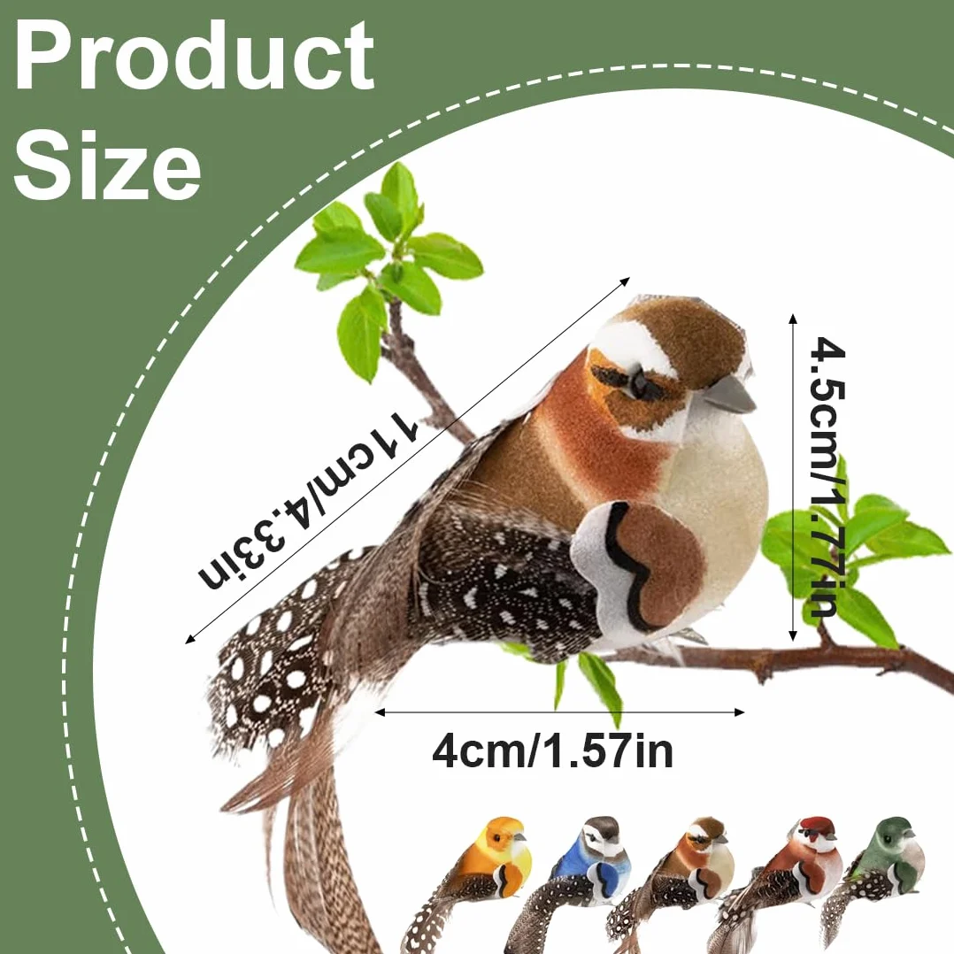 WUSJCOF 5 Piezas de Pajaros Decorativos con Clip – Pajaritos Decorativos Coloridos para Decoración de Primavera, Jardín, Fiesta y Boda