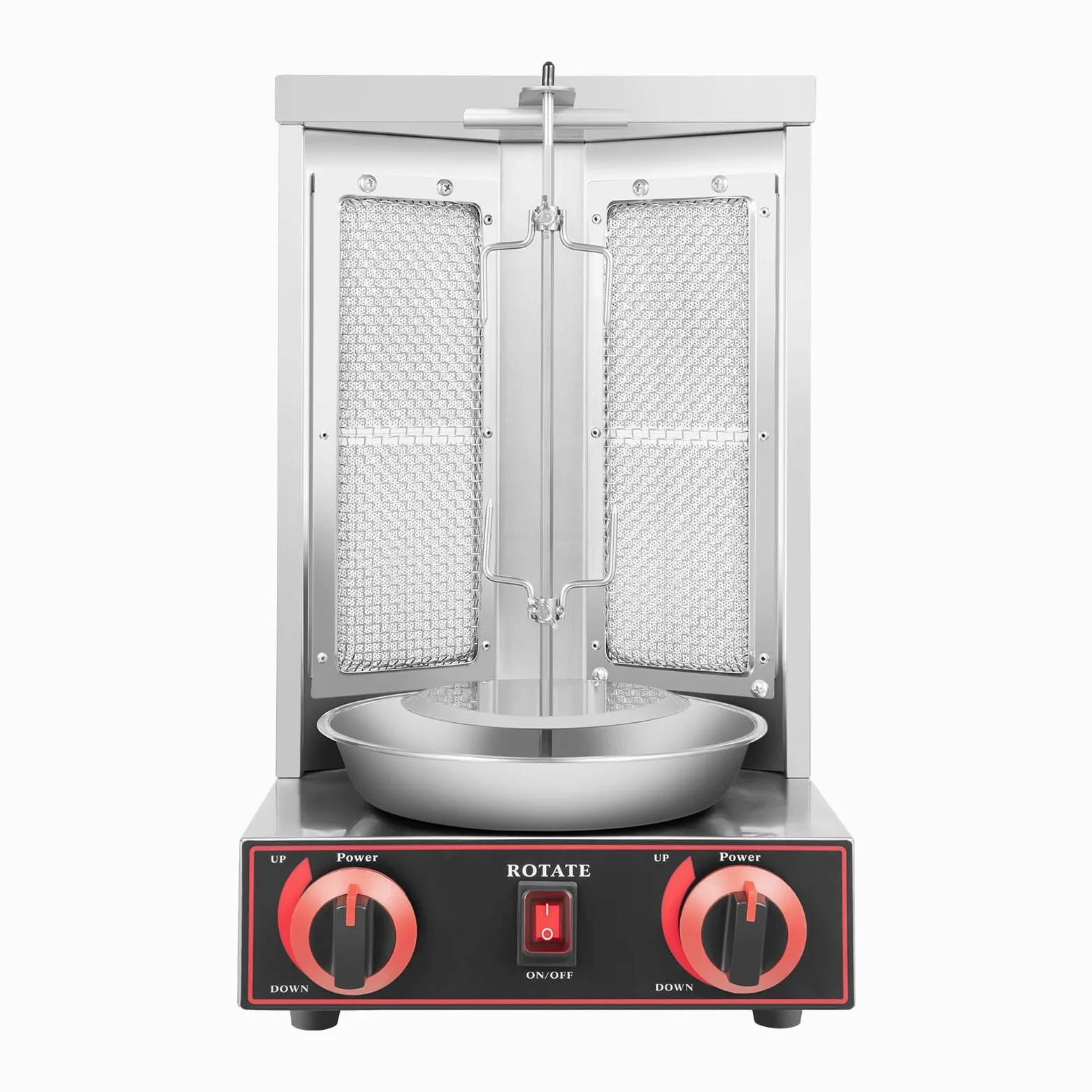 Máquina De Kebab Shawarma, Doner, Parrilla Horno Asador Gas, Giroscópica Vertical Con 2 Tubos Calentamiento Y Bandeja Recolectora Carne(Silver)