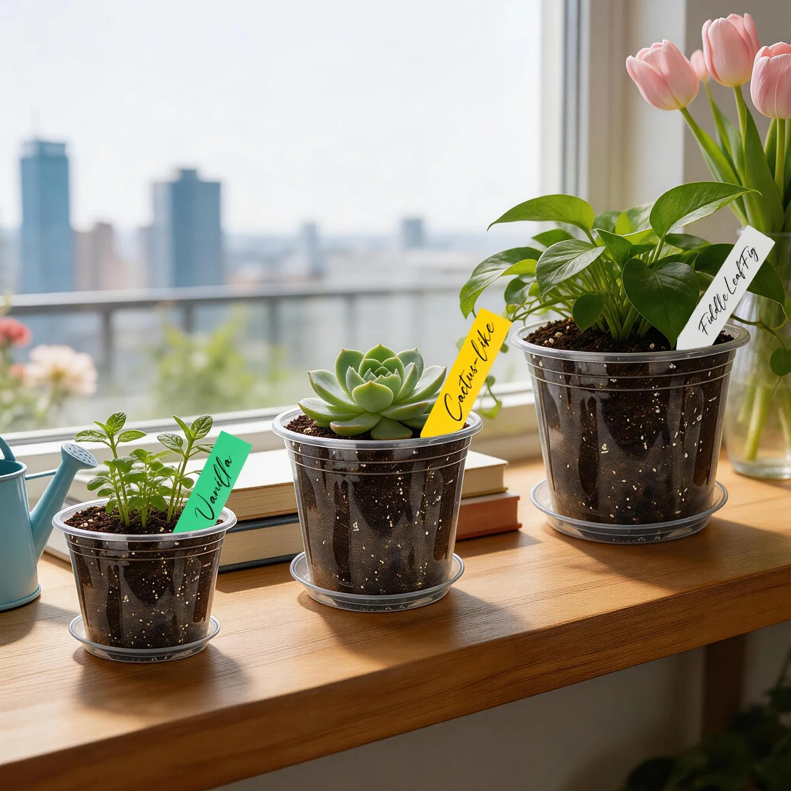 Paquete de 24 macetas transparentes de 4/5/6 pulgadas para plantas, macetas de plástico con agujeros de drenaje, paquete variado, macetas de jardín para interiores y exteriores