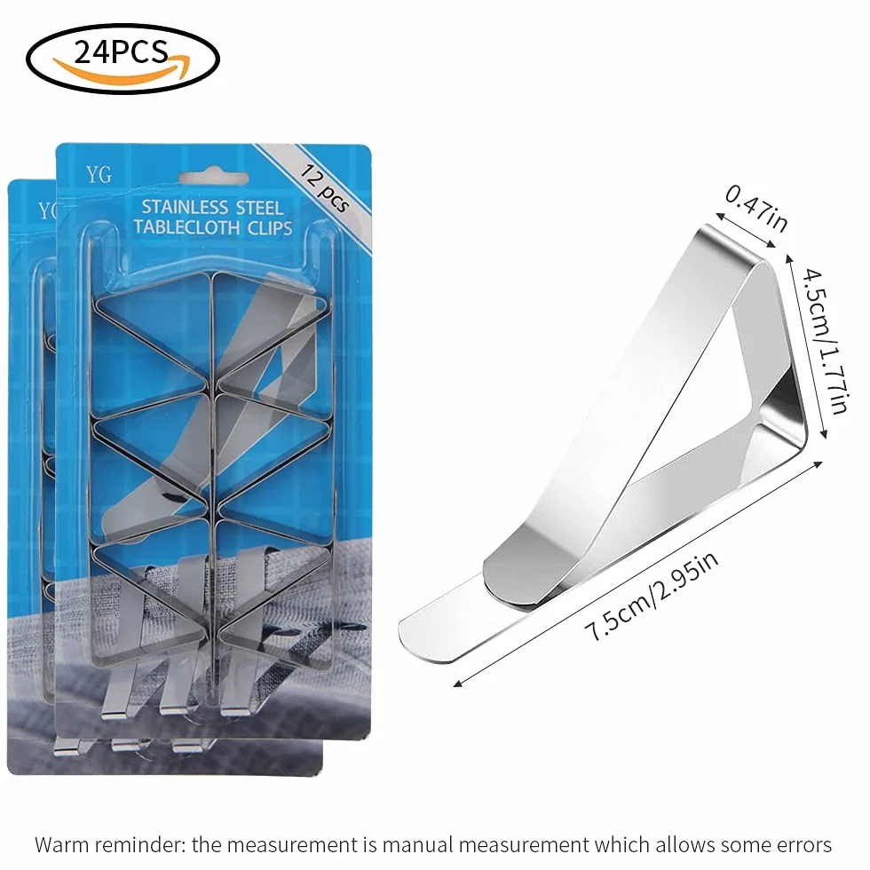 Sujeta Manteles de Mesa,24 Pack Pinzas para Mantel de Acero Inoxidable,Clips elásticas de Mantel Pinza para Cubierta Ideal para el hogar, Fiestas, Picnics, Restaurante, Bodas, Buffets, Cenas
