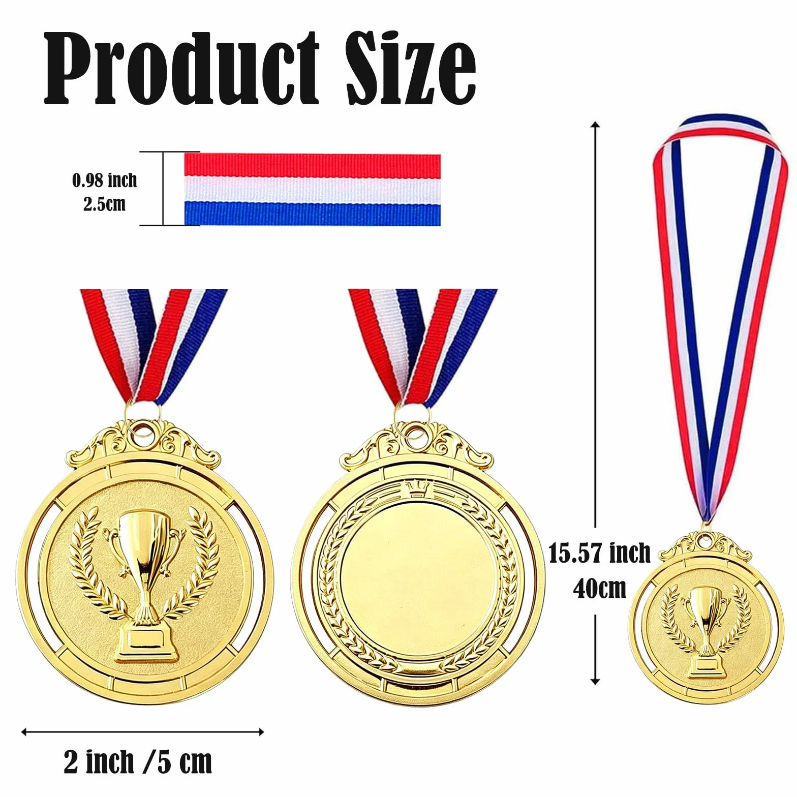 Medallas de Metal 12 Piezas, Oro Plata Bronce con Cintas para Premios Deportivos 5.0cm