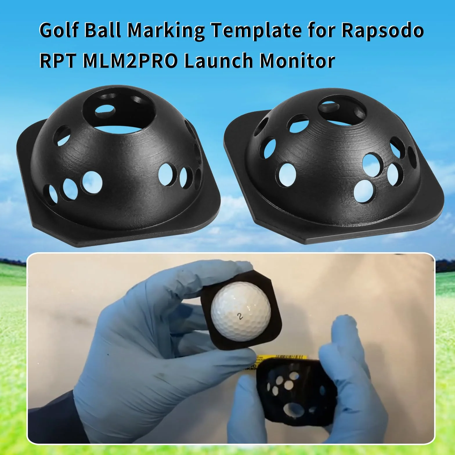 Plantilla de marcado de pelotas de golf para Rapsodo RPT MLM2PRO Launch Monitor Negro