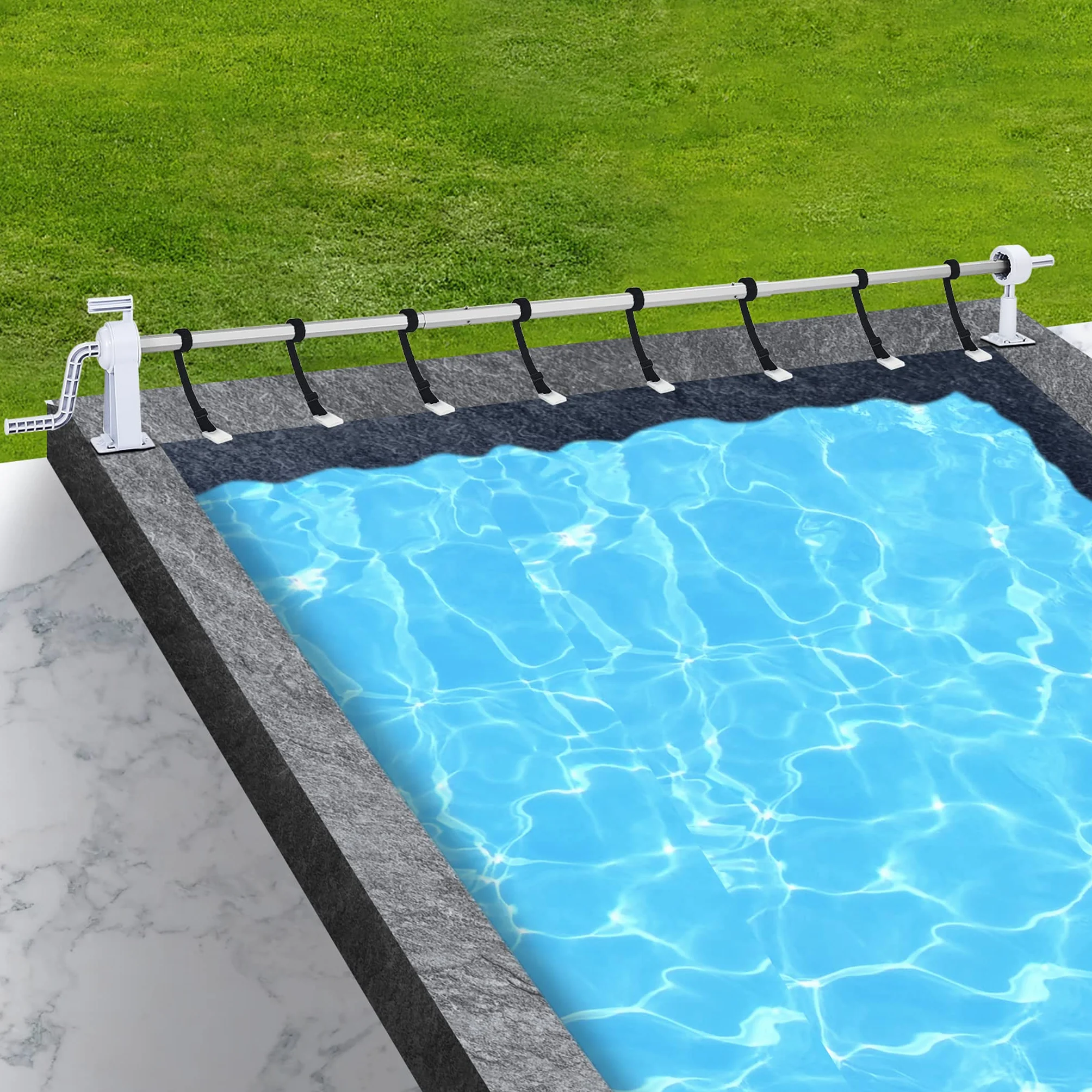 NAIZY Sistema de Enrollado para Piscina 1,05 m - 6,15 m Enrollador de Piscina Dispositivo Enrollable móvil Que Incluye 8 Clips Enrollable de Piscina para Lona y Cubierta de Piscina, Tipo B