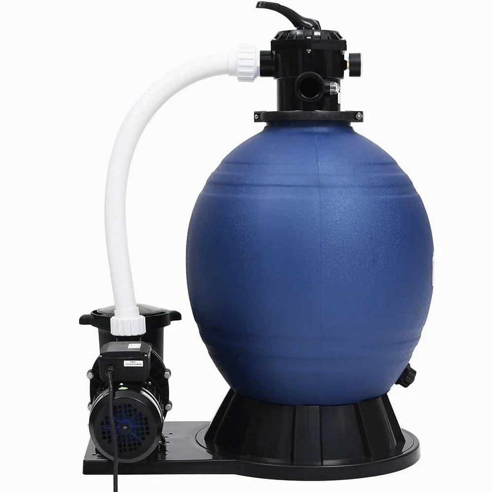 Filtro de arena con válvula de 7 vías y bomba autocebante, caudal de 18 m³/h, presión máxima de trabajo de 3,5 bar, para mangueras de 32/38 mm, incluye 50 kg de arena de filtro (no incluida)